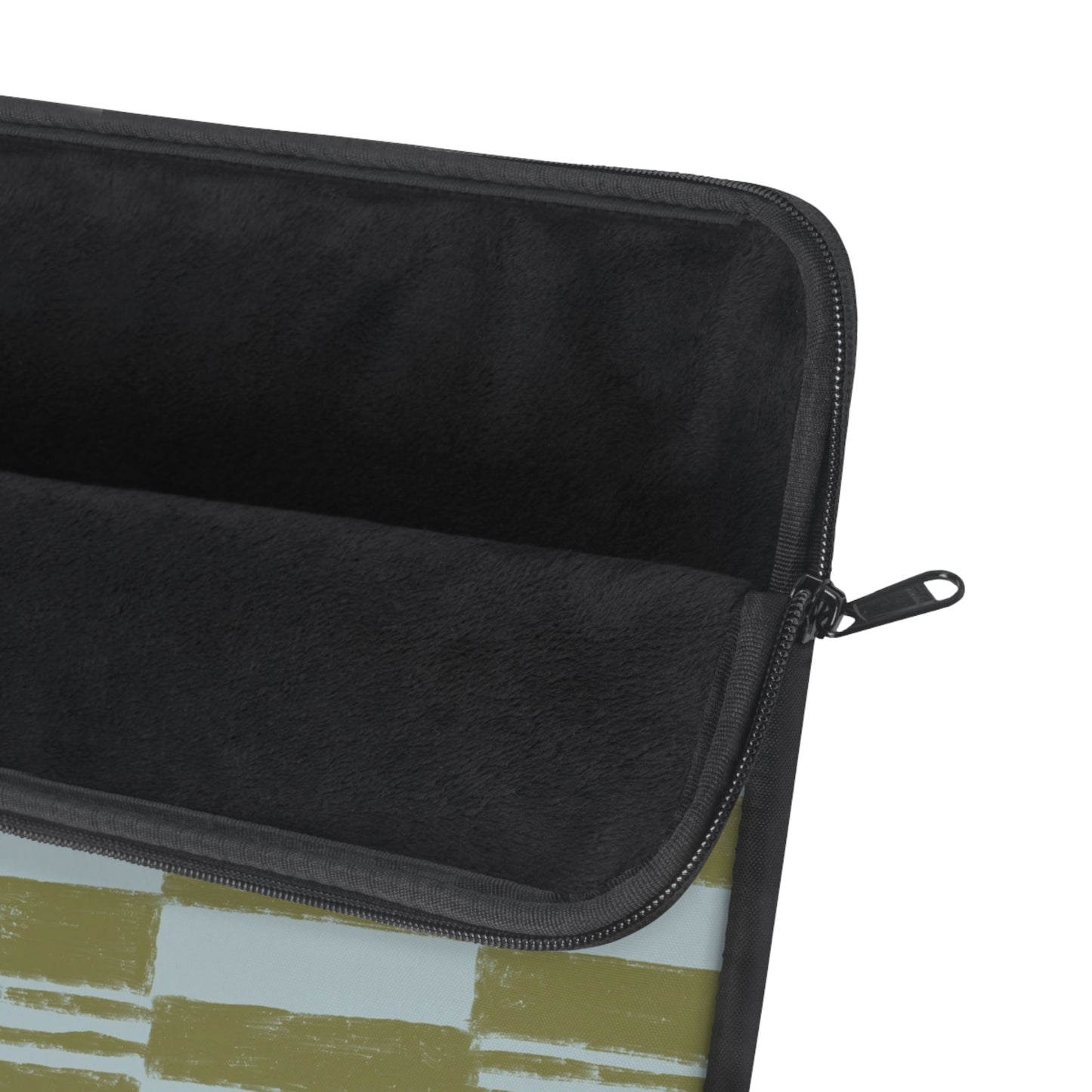 Olive Checkerboard Laptop Sleeve — Modern Brushstroke Grid Design