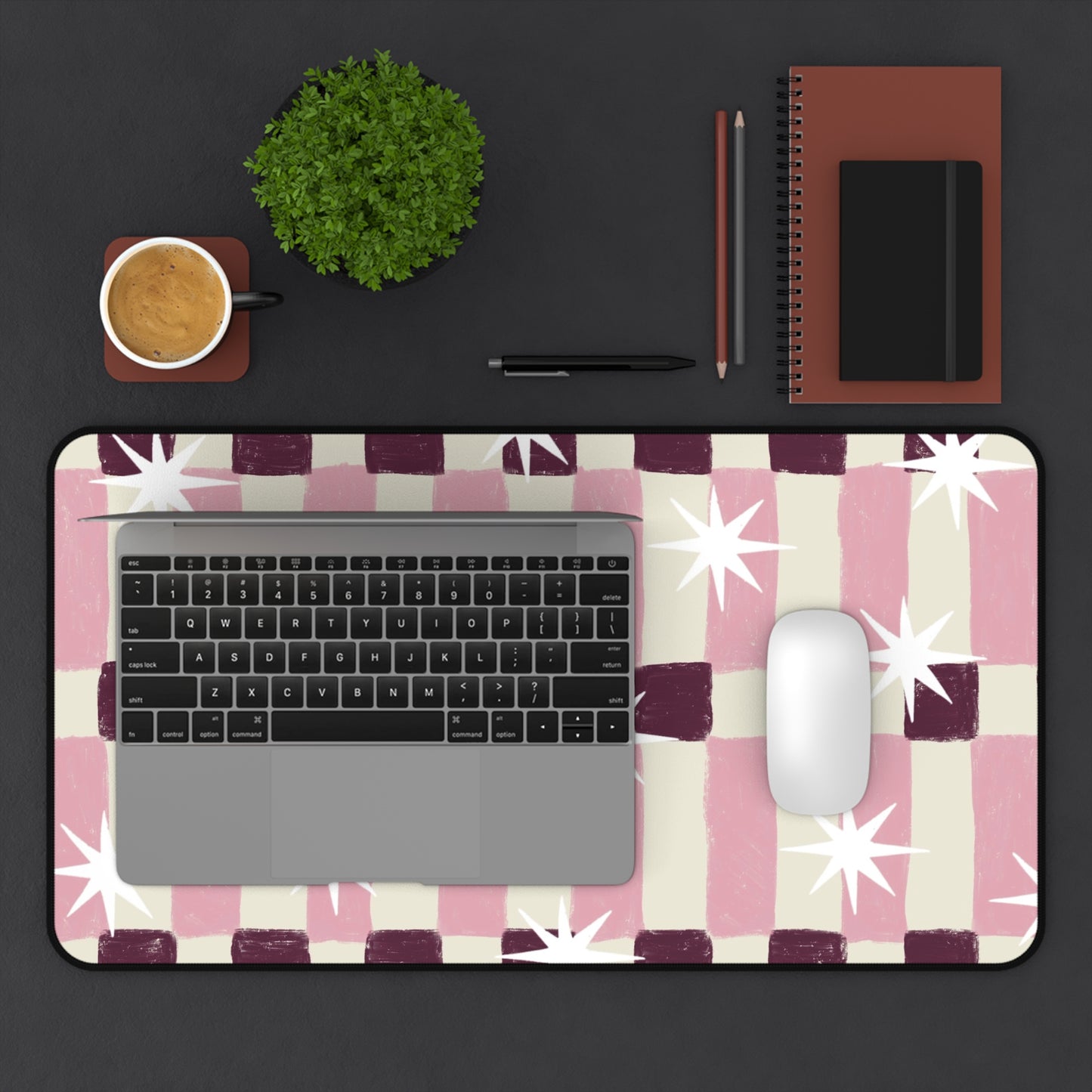 Pink Retro Check Desk Mat — Starburst Pattern