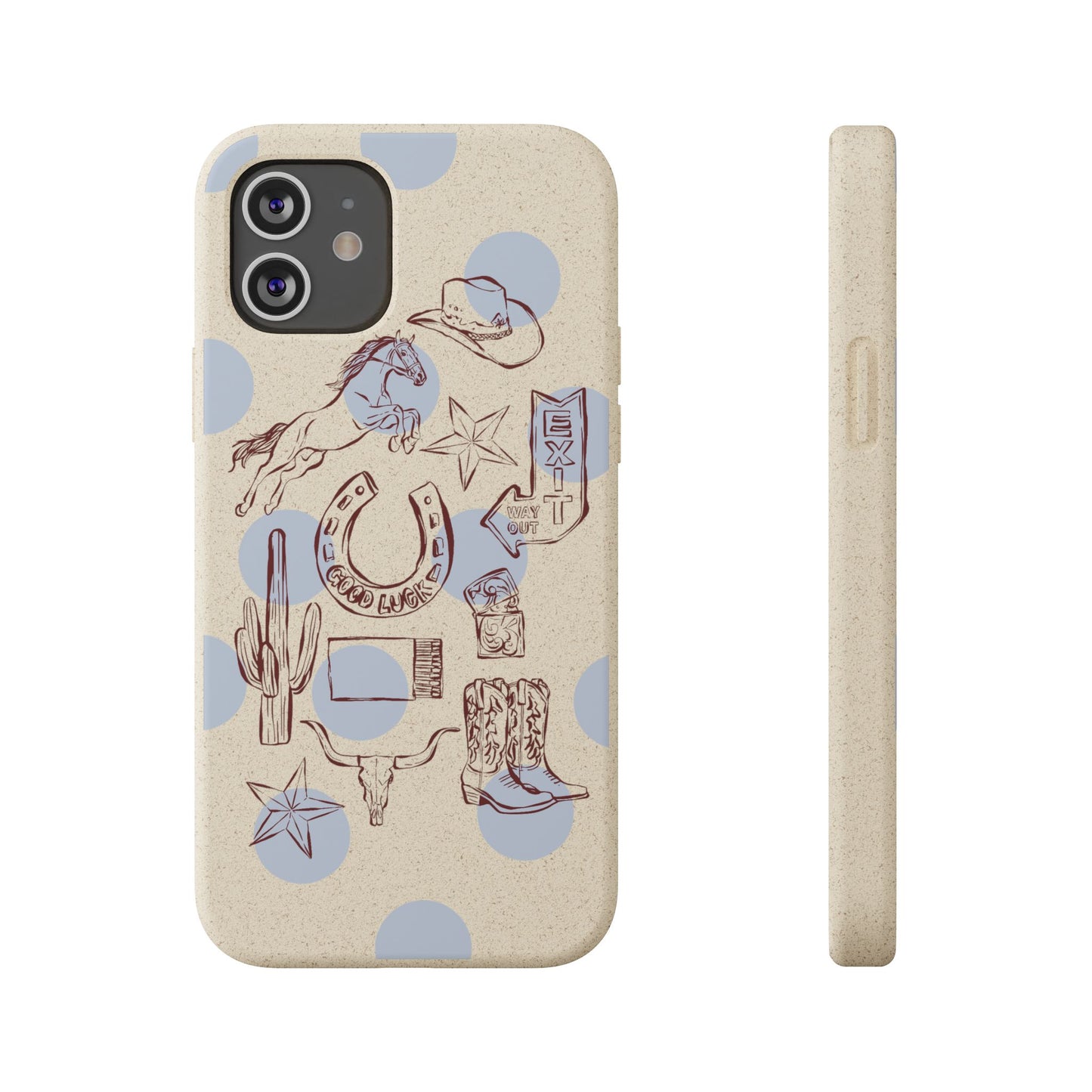 Biodegradable Phone Case — Western Cowgirl Sketches on Natural Speckled Eco Shell