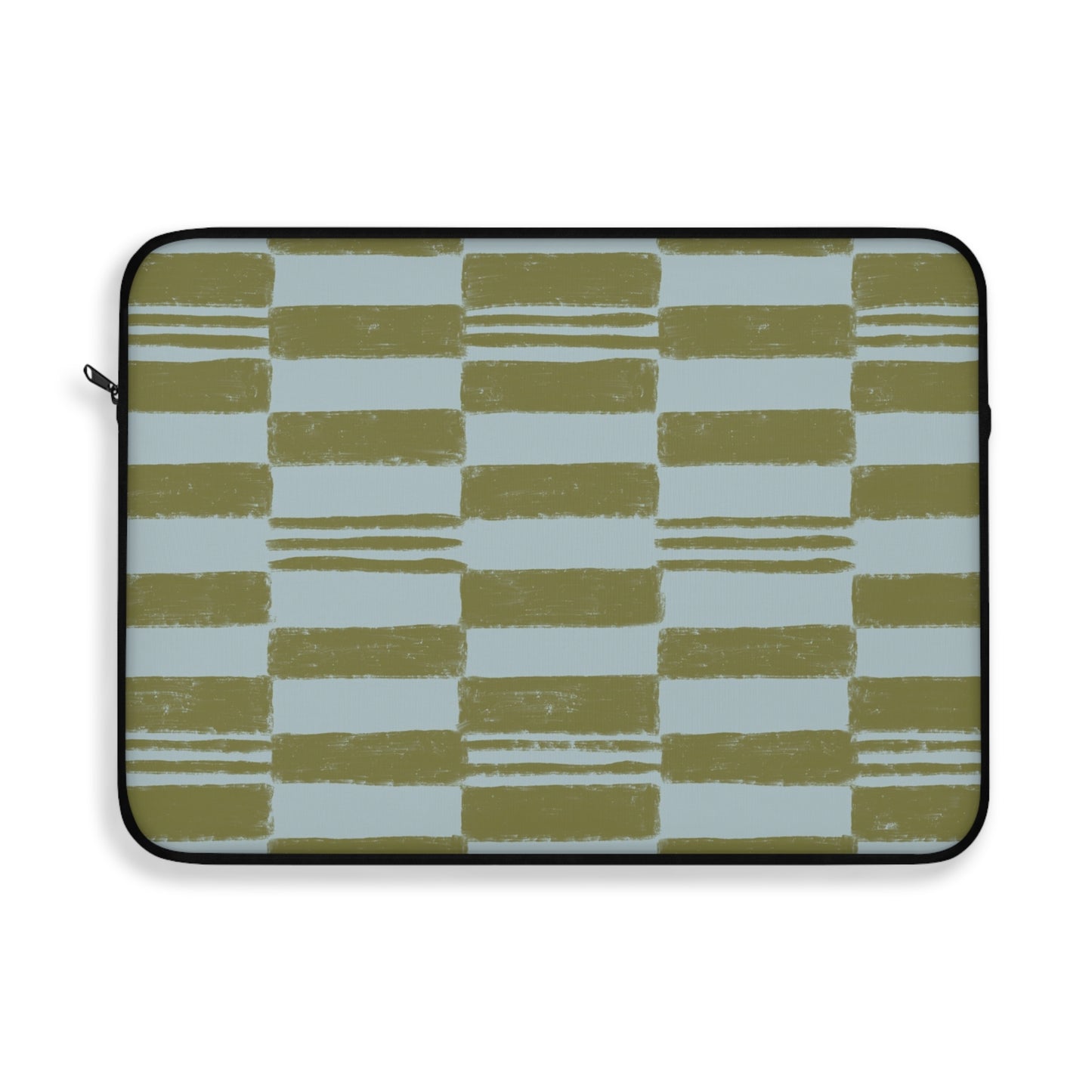Olive Checkerboard Laptop Sleeve — Modern Brushstroke Grid Design