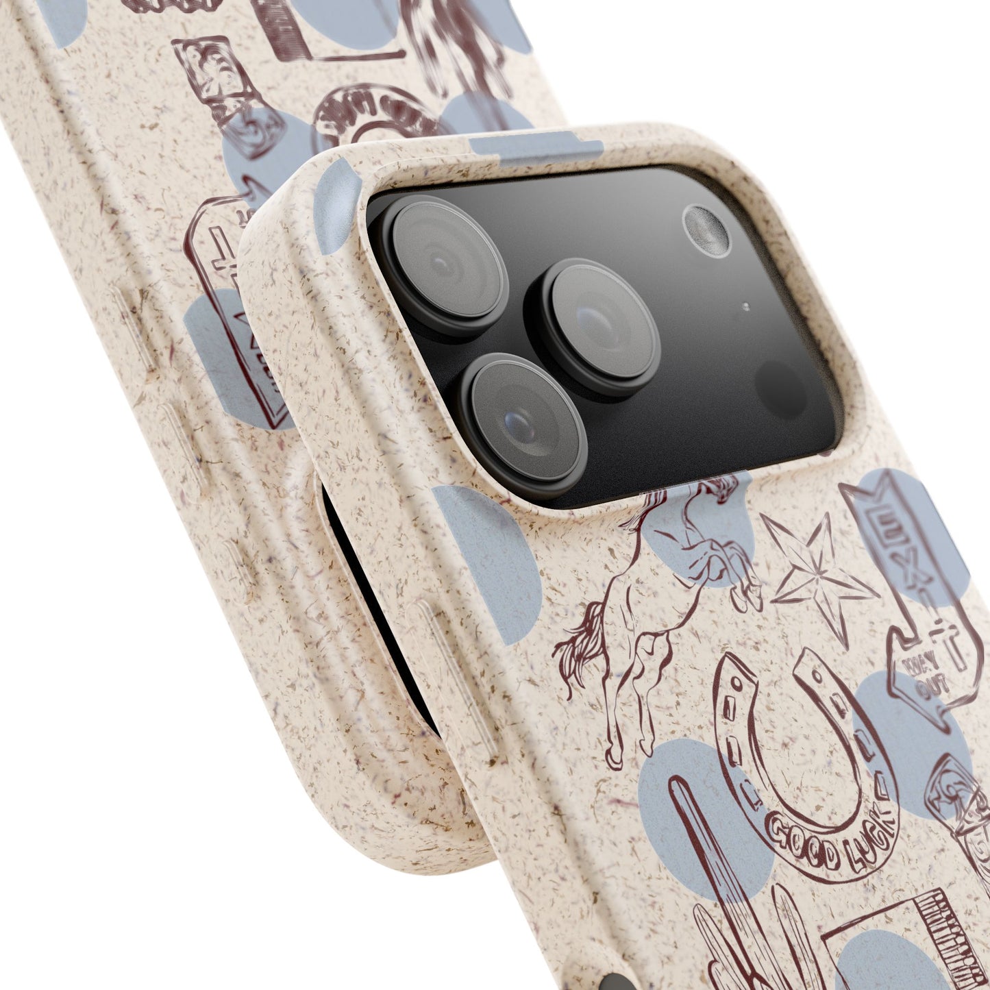 Biodegradable Phone Case — Western Cowgirl Sketches on Natural Speckled Eco Shell