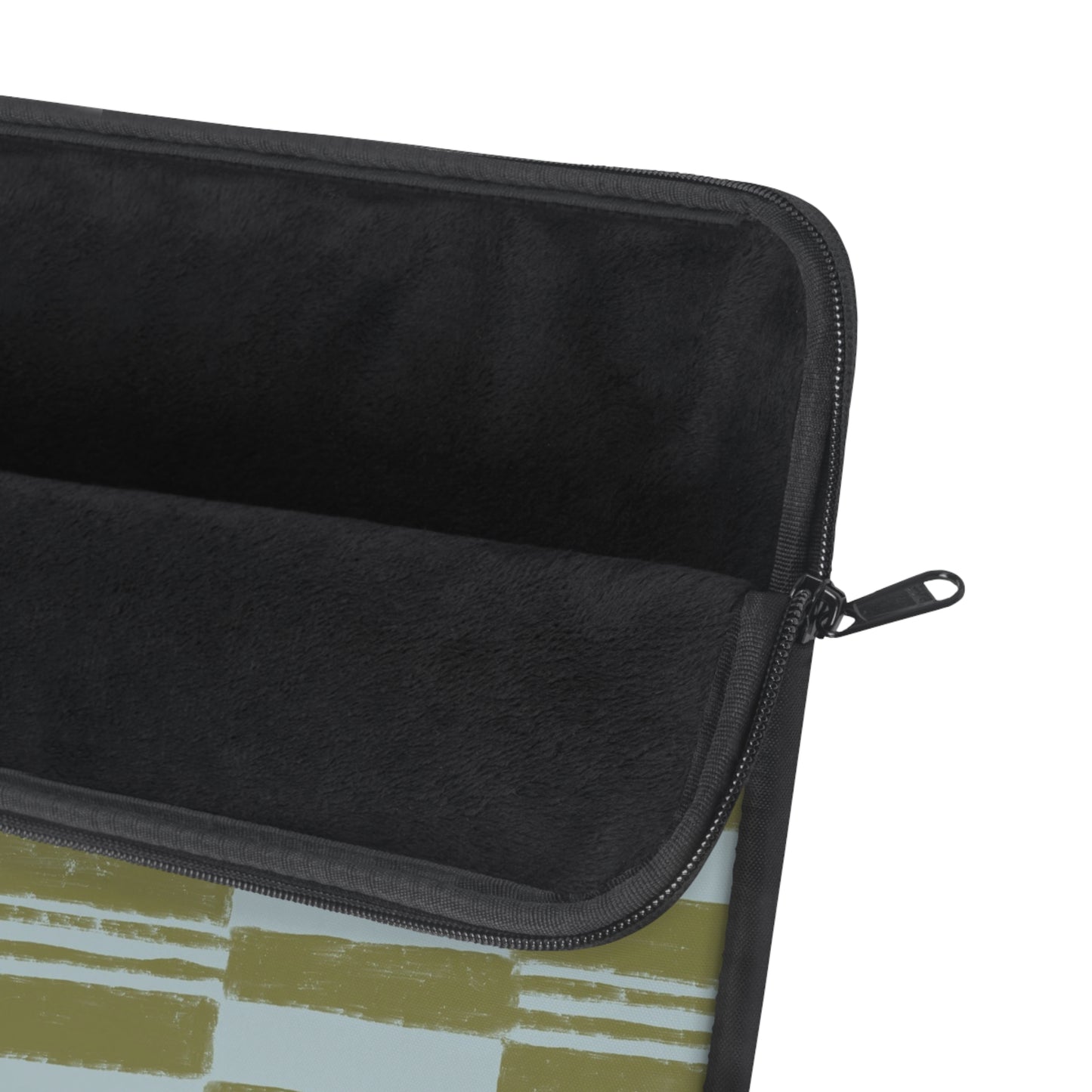 Olive Checkerboard Laptop Sleeve — Modern Brushstroke Grid Design