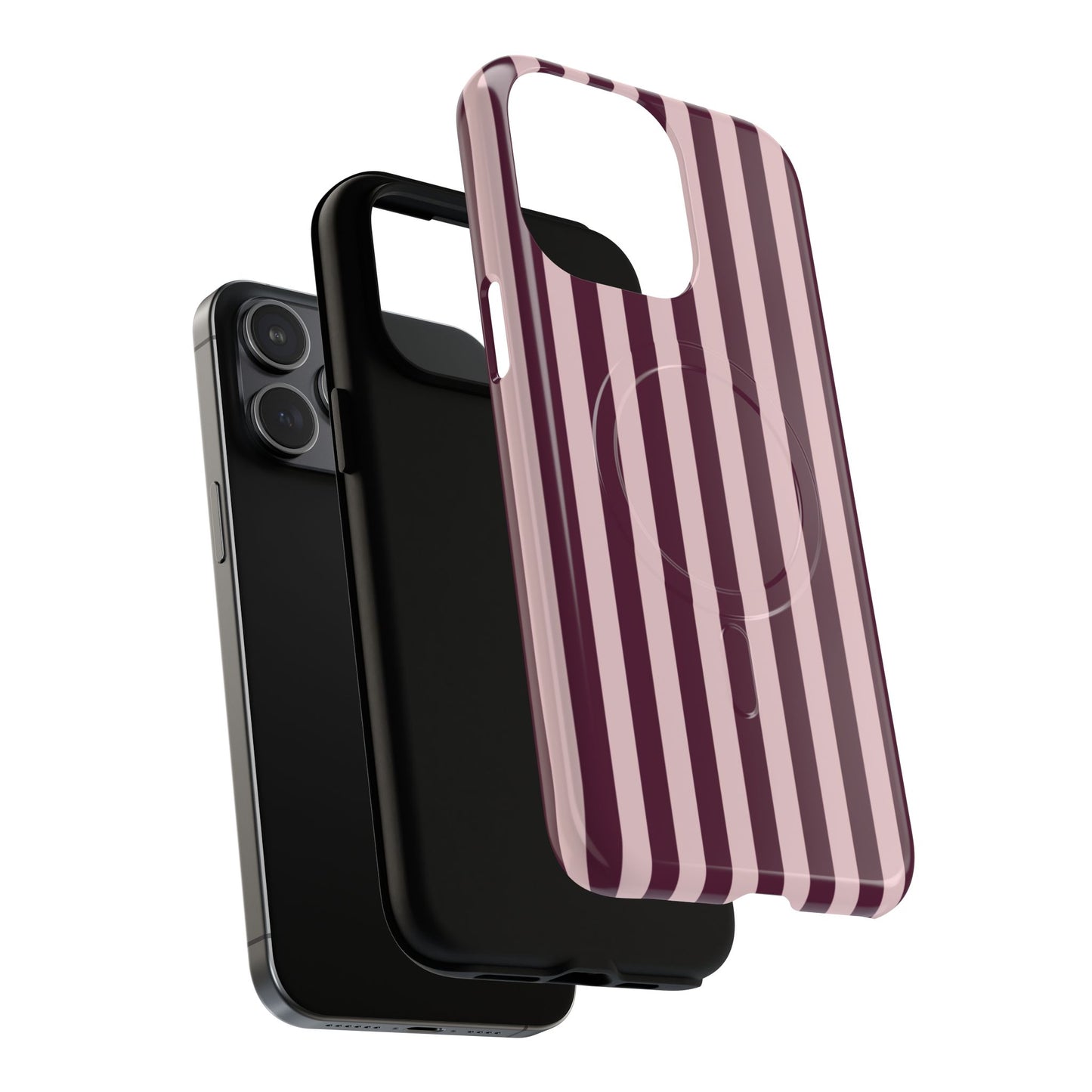 Burgundy & Pink Striped Magnetic Phone Case