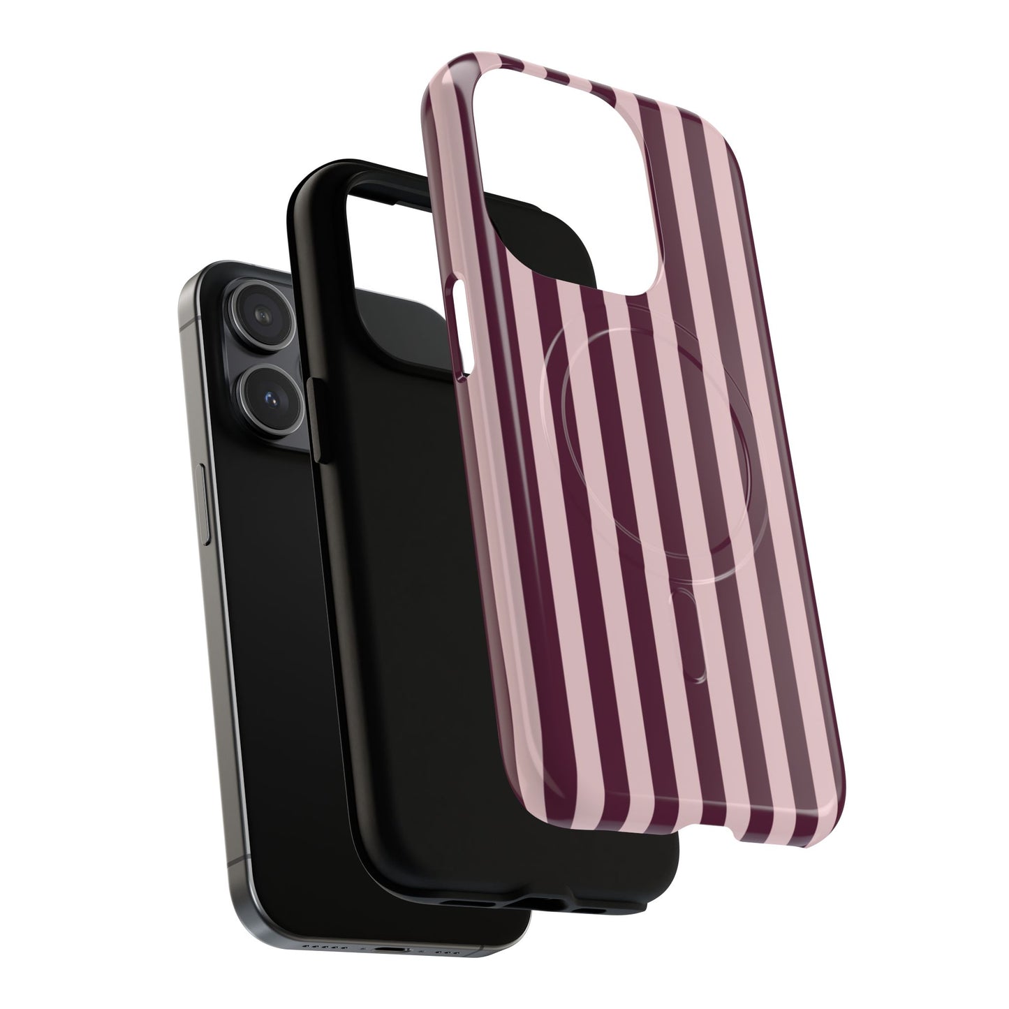Burgundy & Pink Striped Magnetic Phone Case