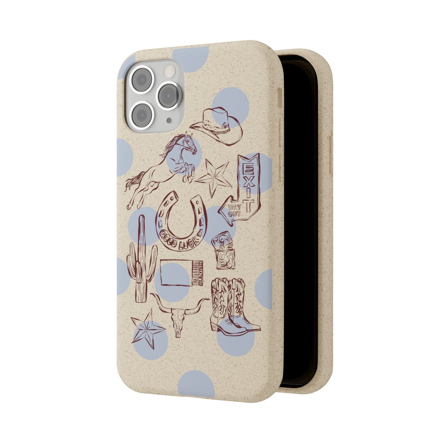 Biodegradable Phone Case — Western Cowgirl Sketches on Natural Speckled Eco Shell