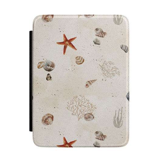 Seashell & Starfish Kindle Case — Coastal Beach Pattern eReader Cover