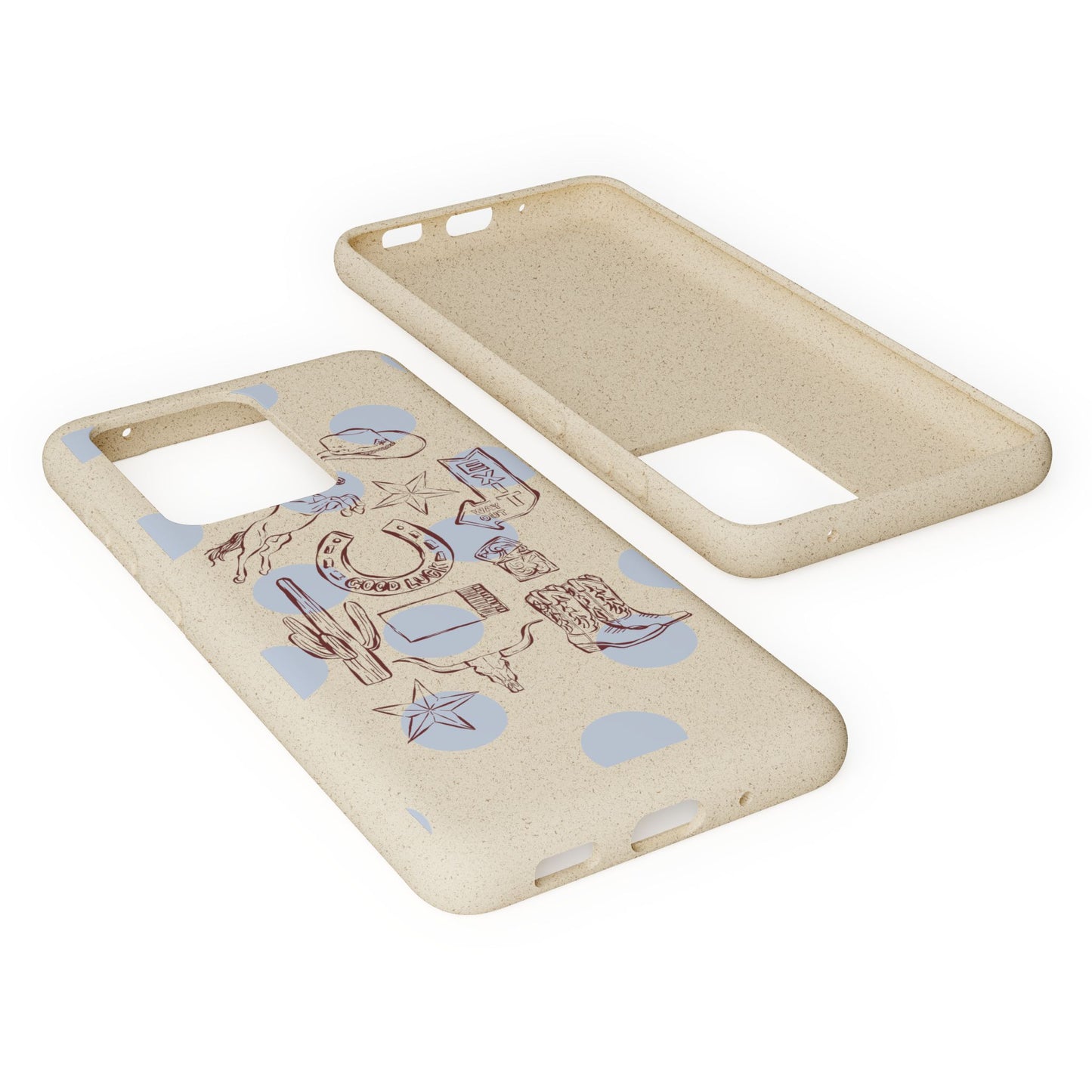 Biodegradable Phone Case — Western Cowgirl Sketches on Natural Speckled Eco Shell
