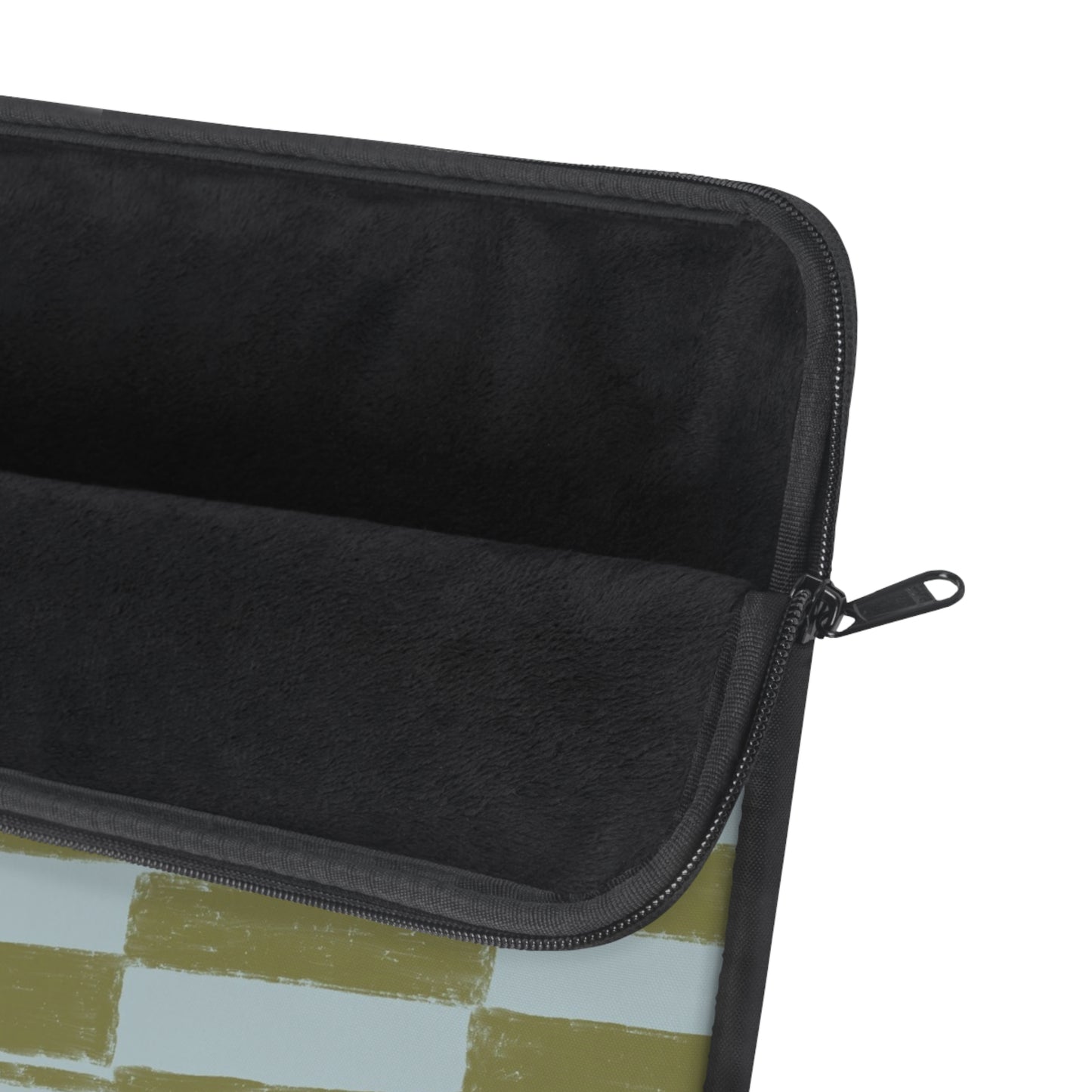 Olive Checkerboard Laptop Sleeve — Modern Brushstroke Grid Design