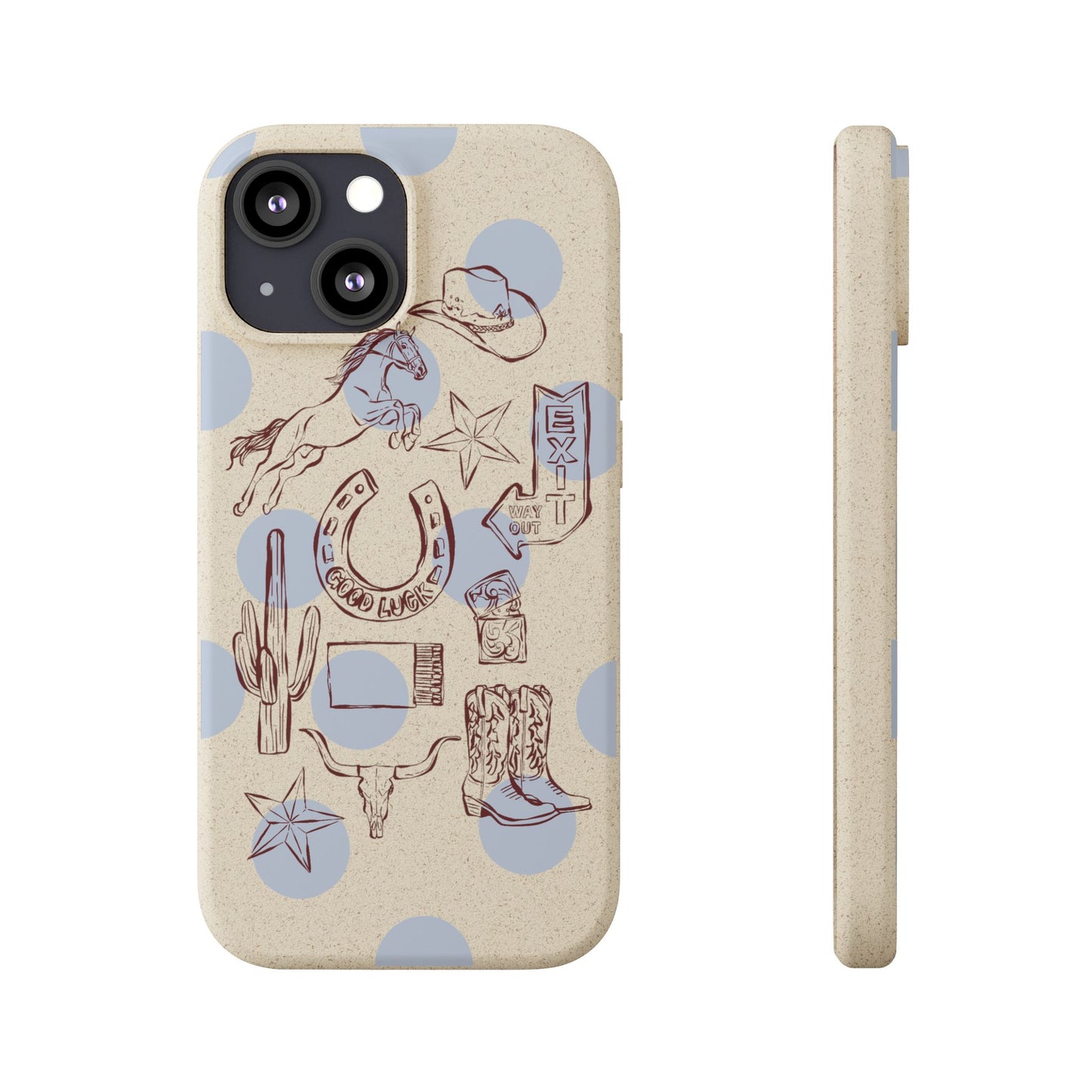 Biodegradable Phone Case — Western Cowgirl Sketches on Natural Speckled Eco Shell