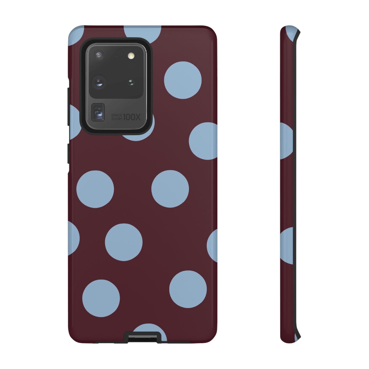 Polka Dot Phone Case — Maroon & Sky Blue Tough Protective Cover