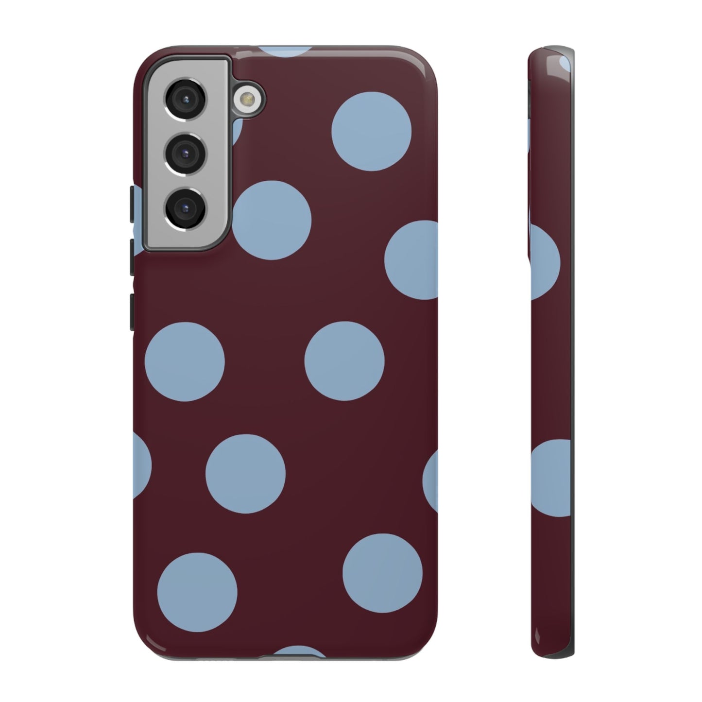 Polka Dot Phone Case — Maroon & Sky Blue Tough Protective Cover