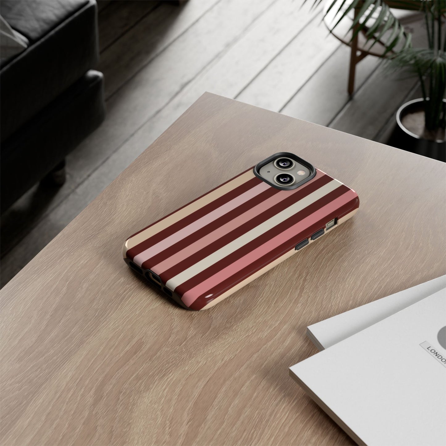 Burgundy Striped Tough Phone Case