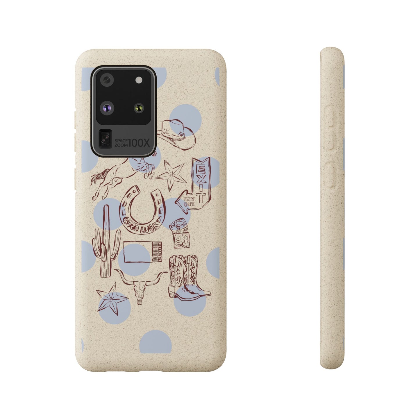Biodegradable Phone Case — Western Cowgirl Sketches on Natural Speckled Eco Shell