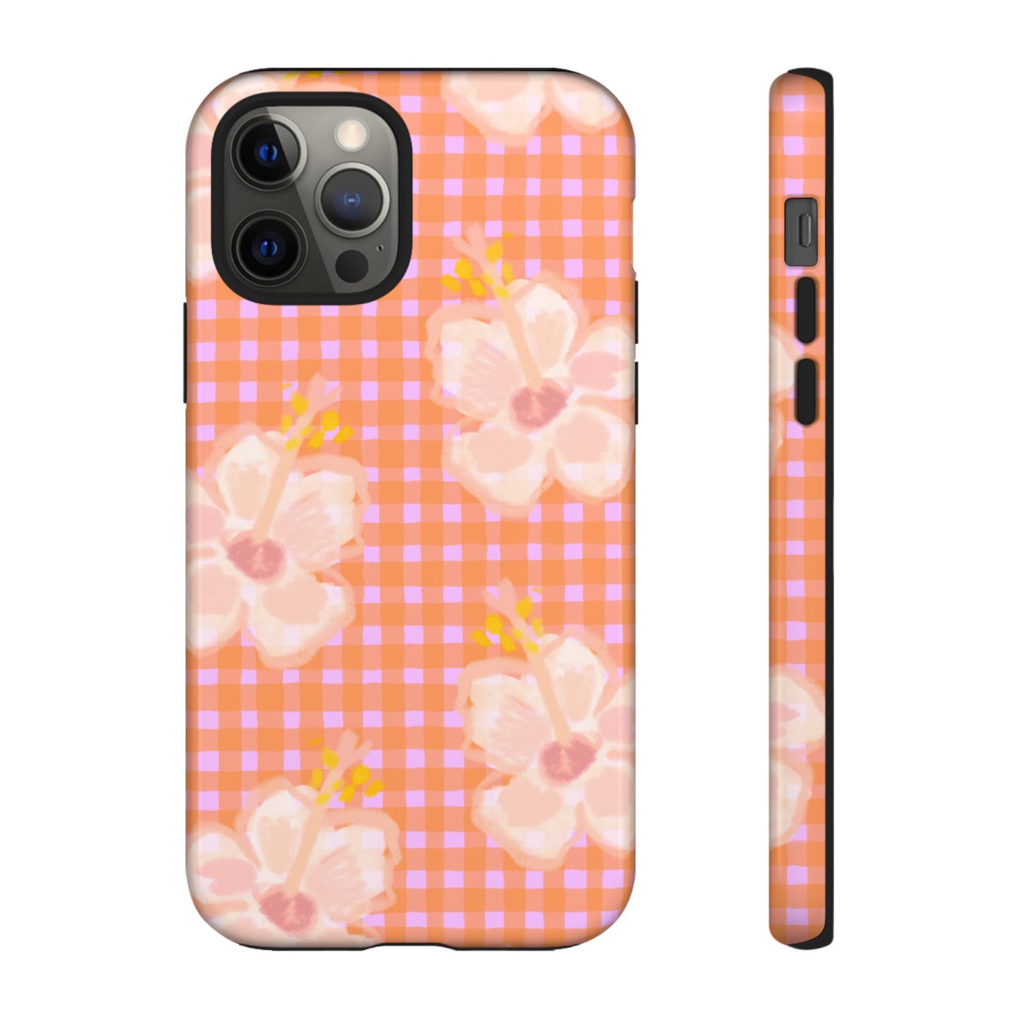 Floral Gingham Tough Case — Pink Peach Flower Phone Case