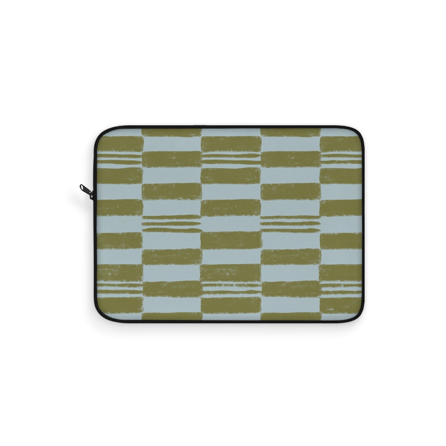 Olive Checkerboard Laptop Sleeve — Modern Brushstroke Grid Design