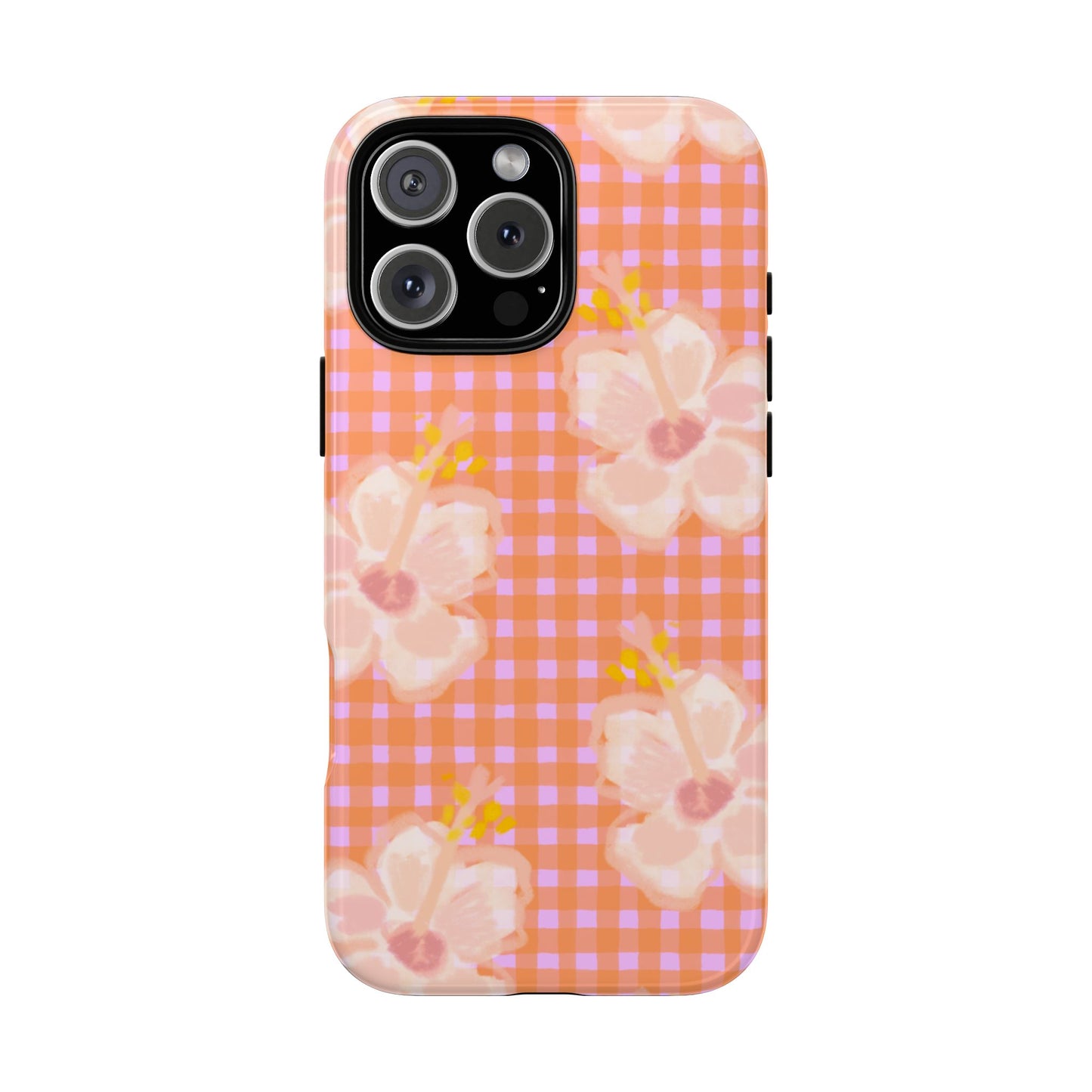 Floral Gingham Tough Case — Pink Peach Flower Phone Case
