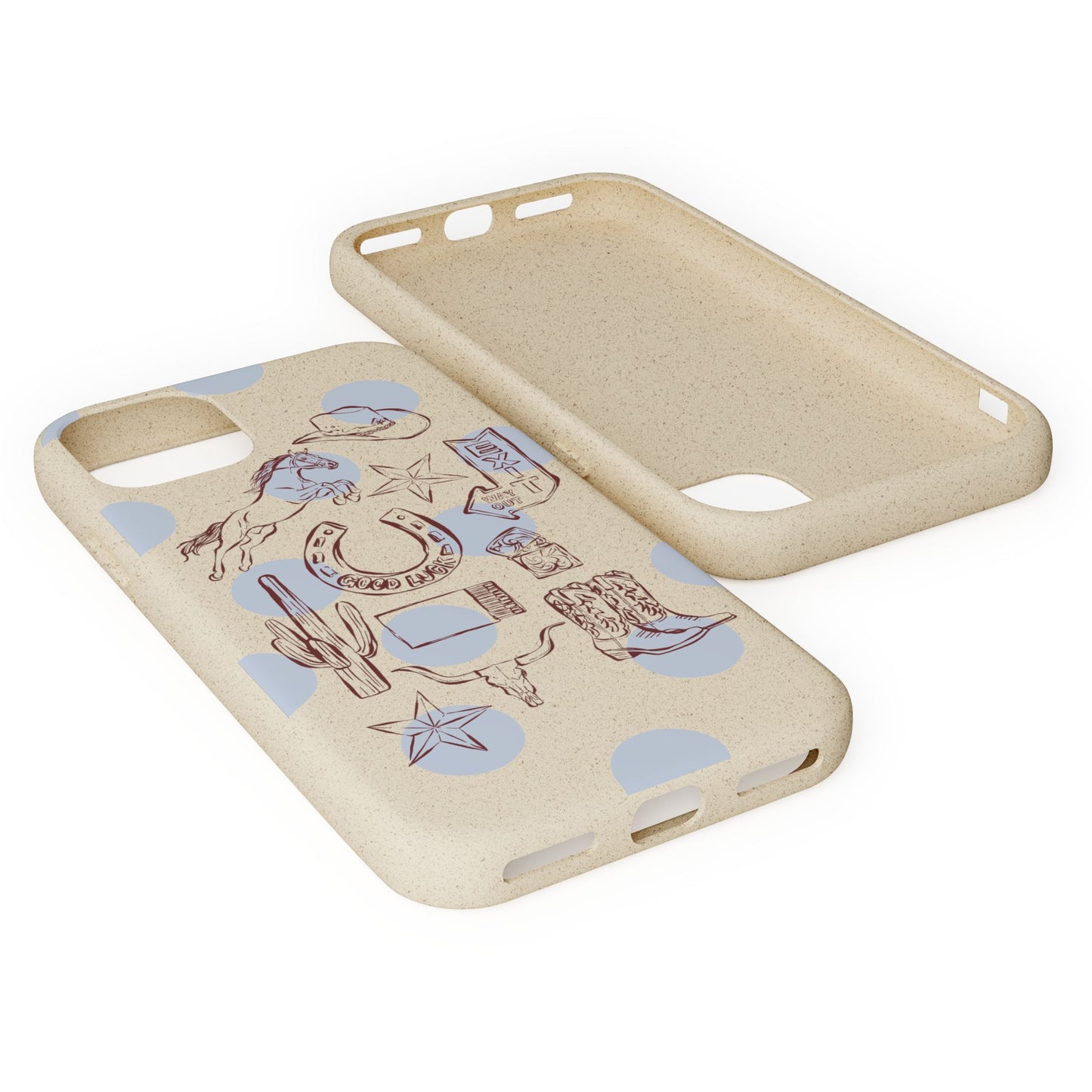 Biodegradable Phone Case — Western Cowgirl Sketches on Natural Speckled Eco Shell