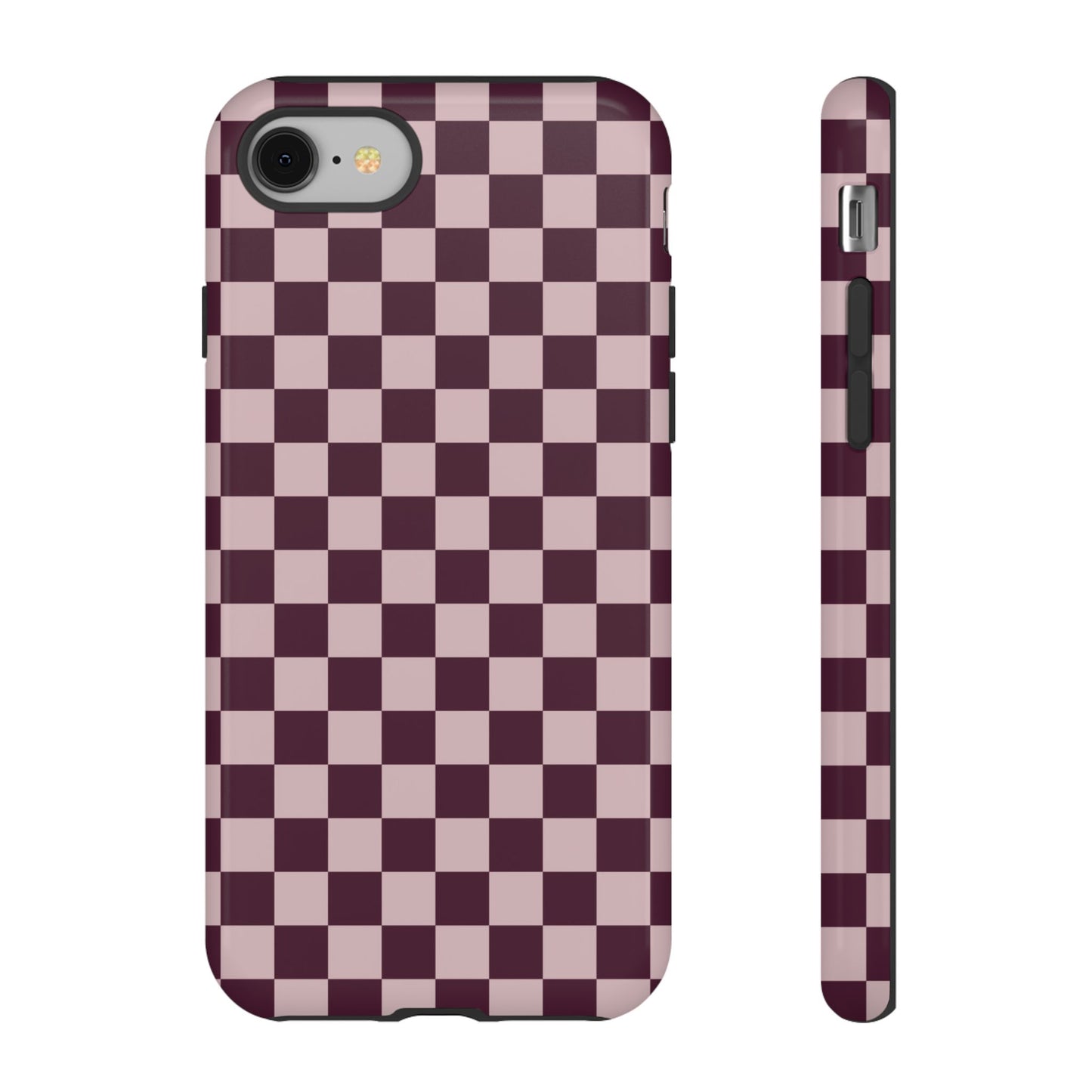 Burgundy & Pink Checkered Phone Case