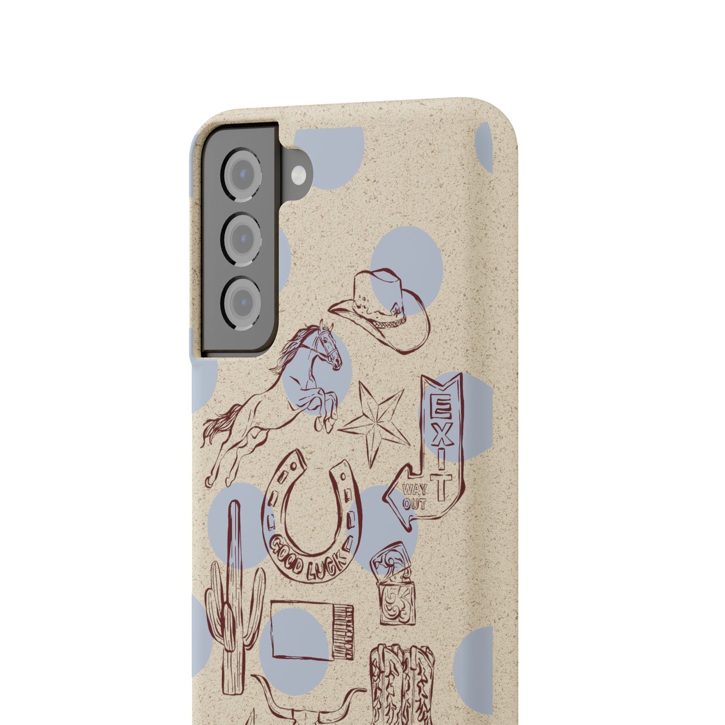 Biodegradable Phone Case — Western Cowgirl Sketches on Natural Speckled Eco Shell