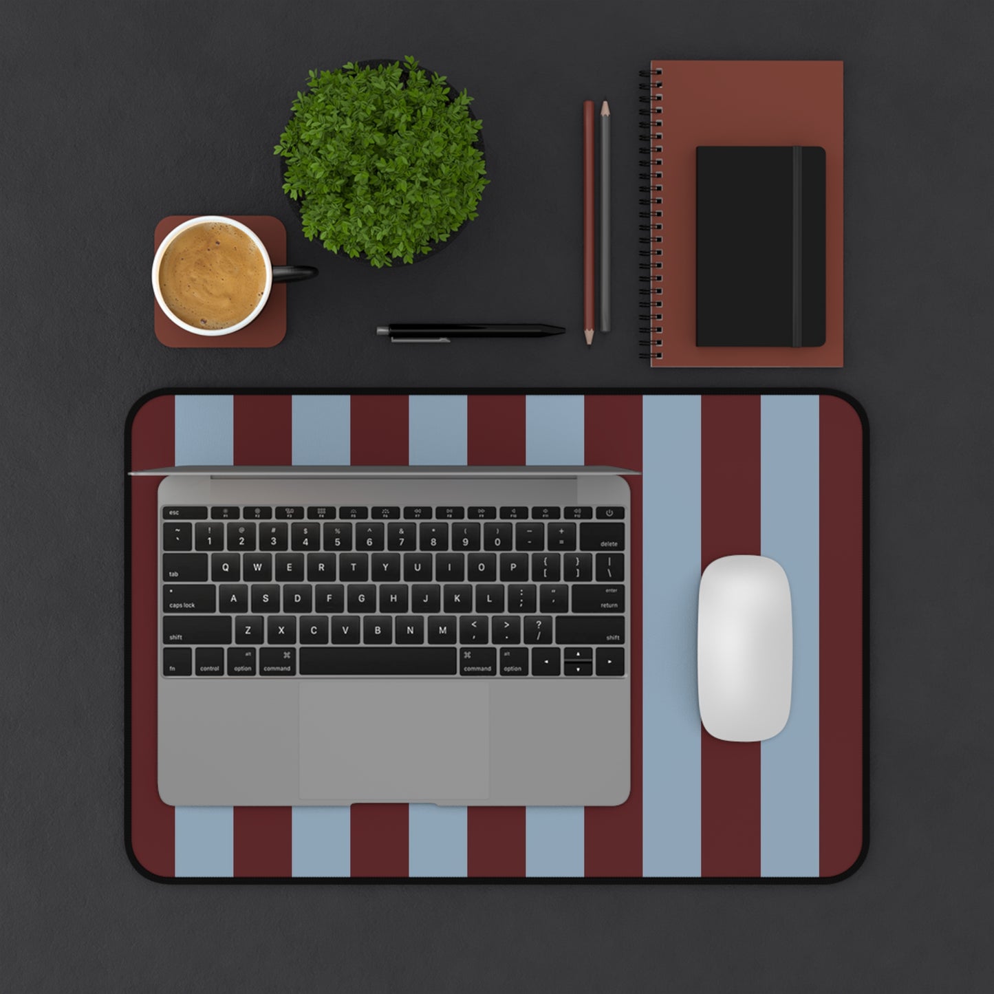 Striped Maroon & Slate Blue Desk Mat — Large Mousepad Surface for Office & Gaming