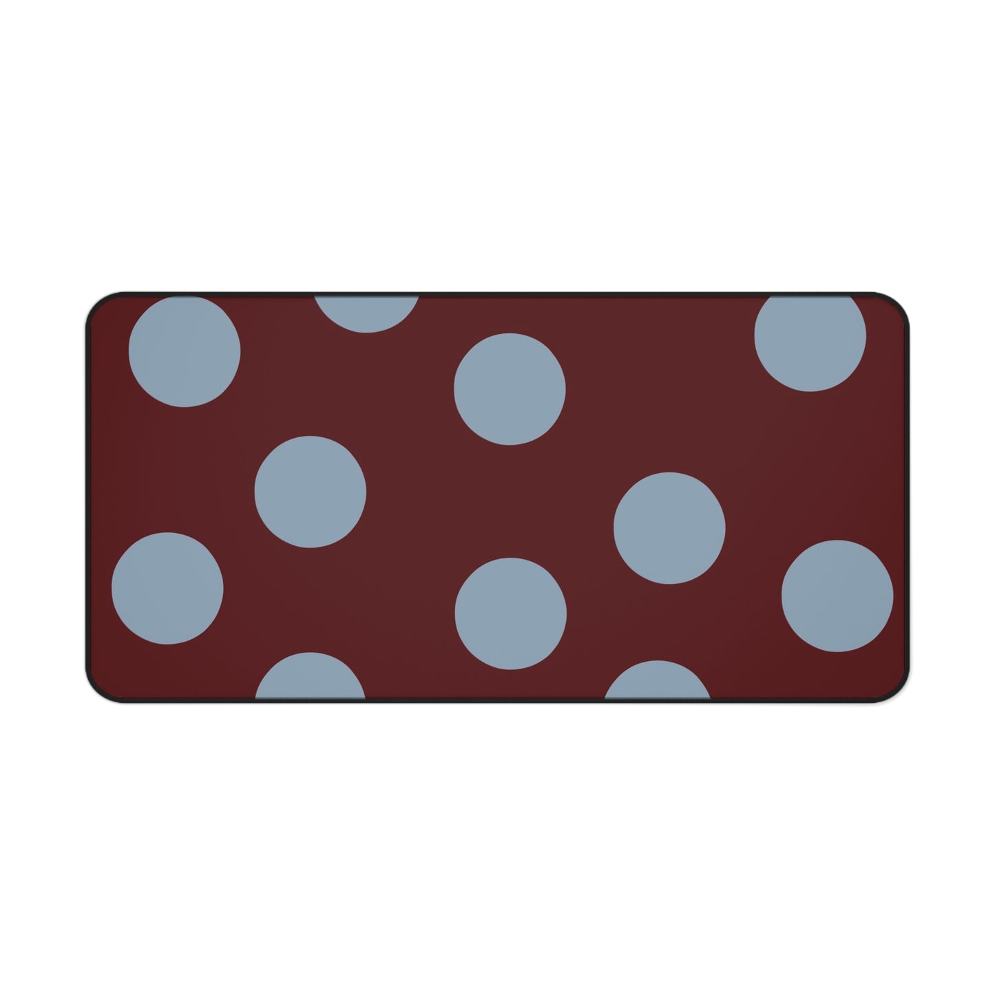 Polka Dot Burgundy Desk Mat — Large Mouse Pad with Blue Dots