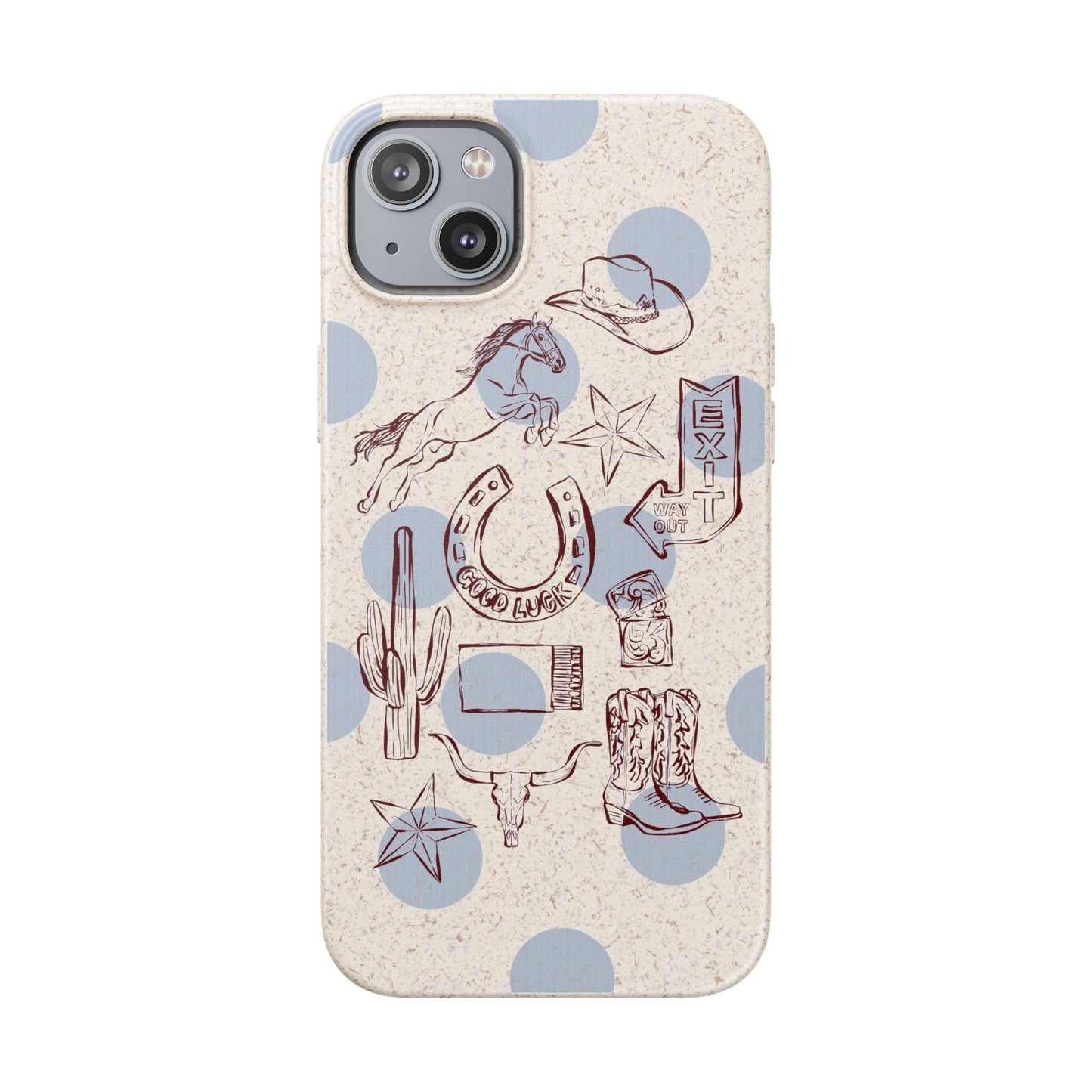Biodegradable Phone Case — Western Cowgirl Sketches on Natural Speckled Eco Shell