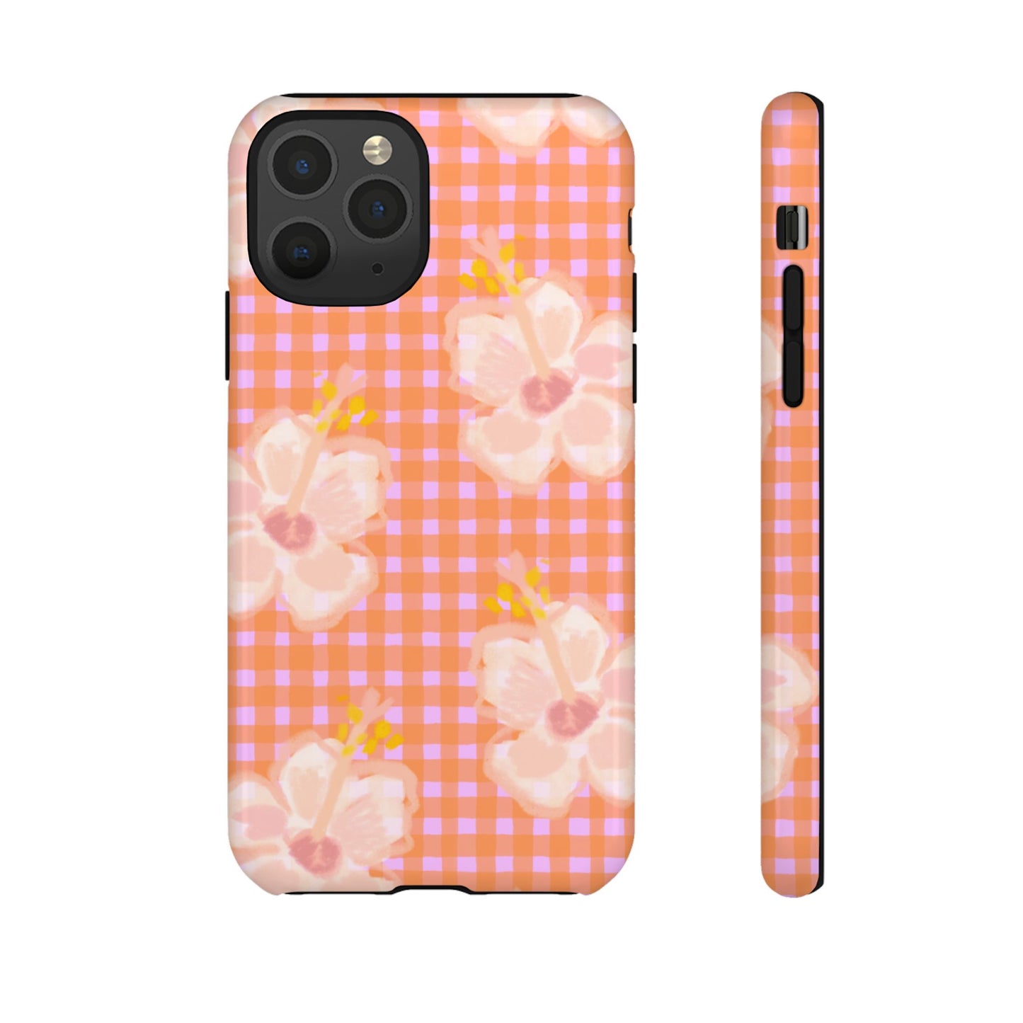 Floral Gingham Tough Case — Pink Peach Flower Phone Case