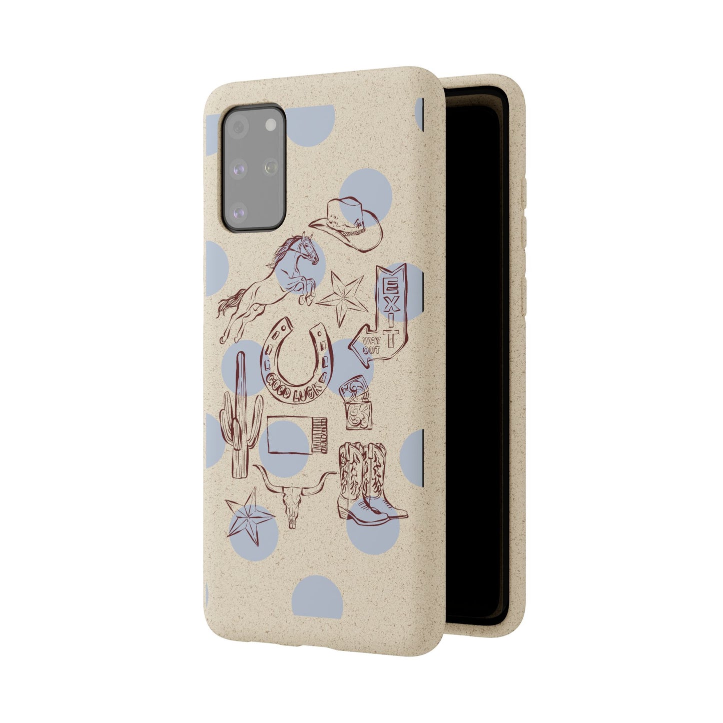Biodegradable Phone Case — Western Cowgirl Sketches on Natural Speckled Eco Shell