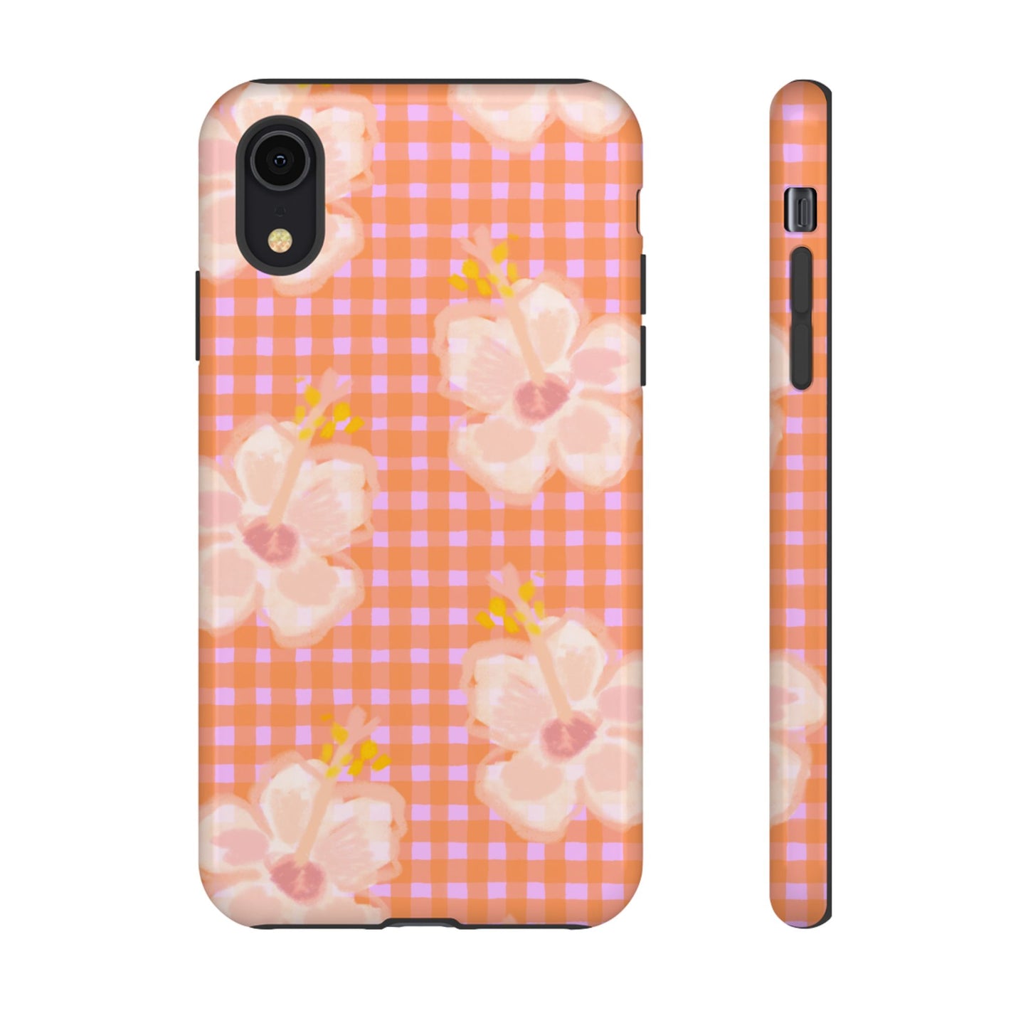Floral Gingham Tough Case — Pink Peach Flower Phone Case