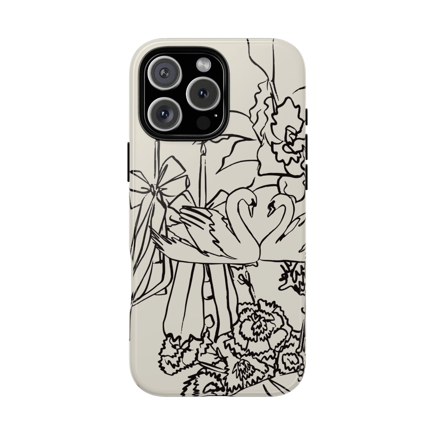 Black Line Art Floral Swan Phone Case