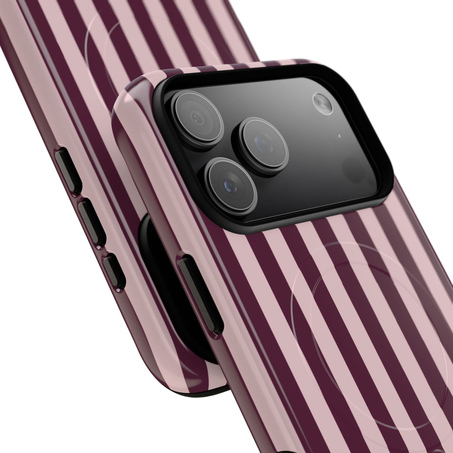 Burgundy & Pink Striped Magnetic Phone Case