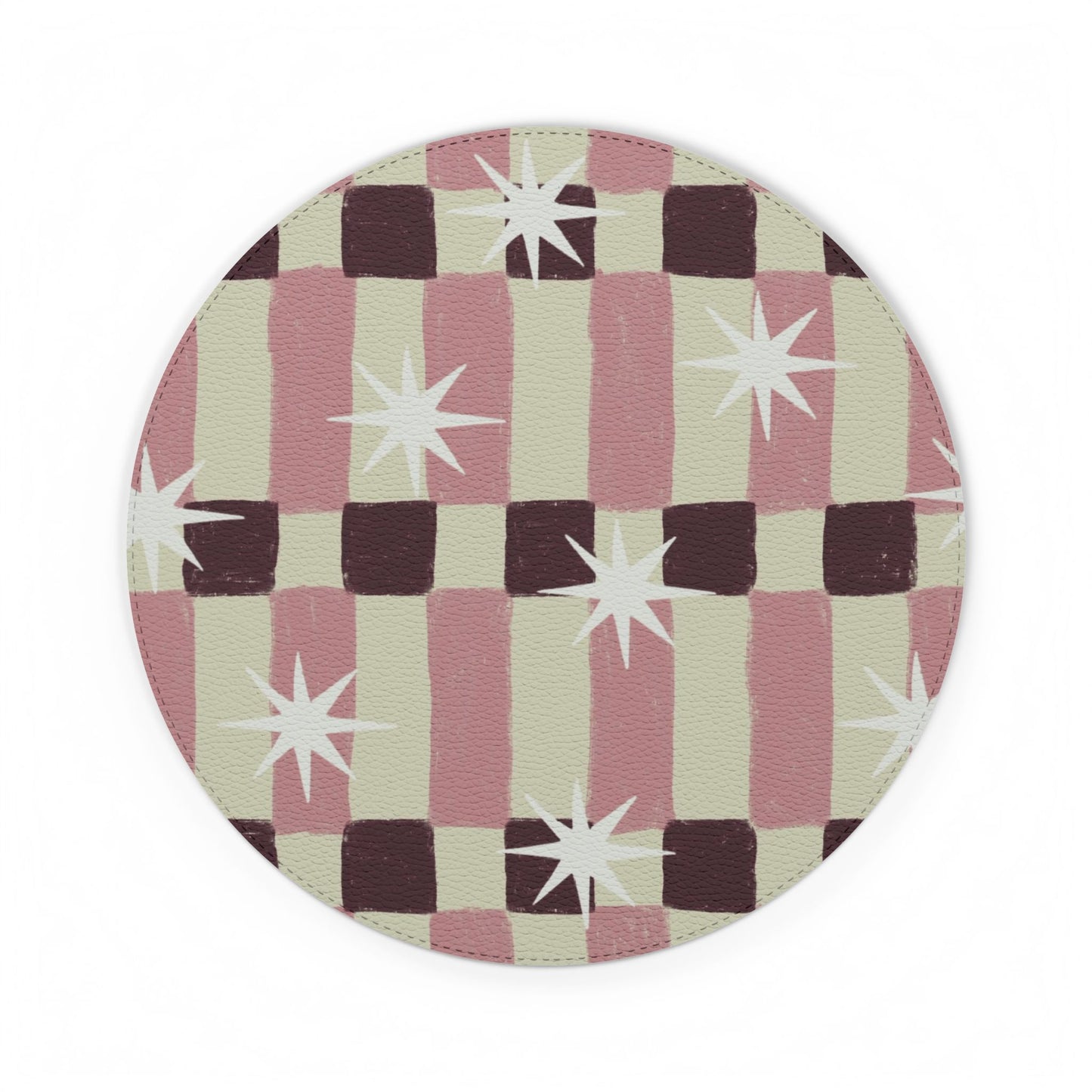Retro Pink Checker PU Leather Mouse Mat — Starburst Pattern Desk Pad