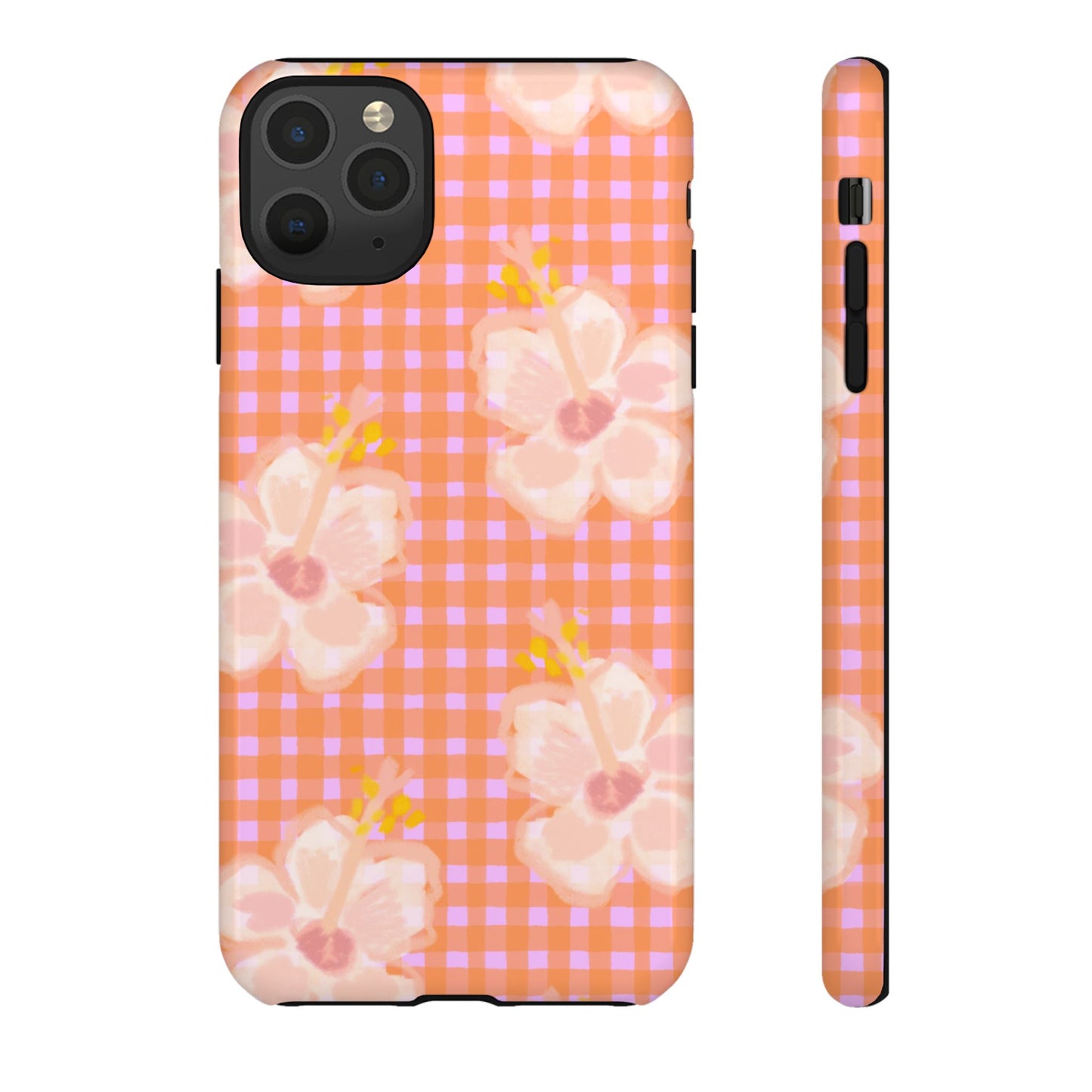 Floral Gingham Tough Case — Pink Peach Flower Phone Case