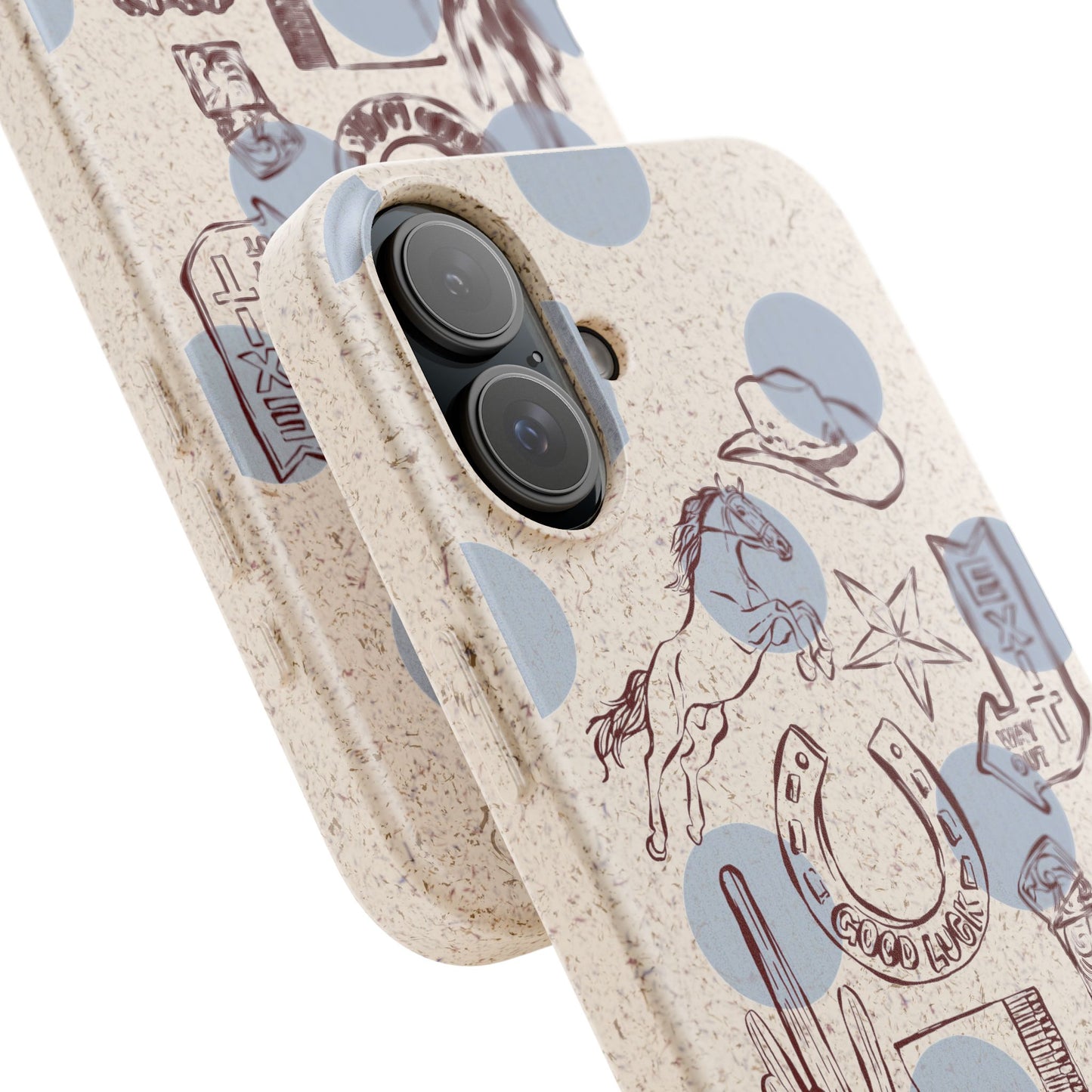 Biodegradable Phone Case — Western Cowgirl Sketches on Natural Speckled Eco Shell