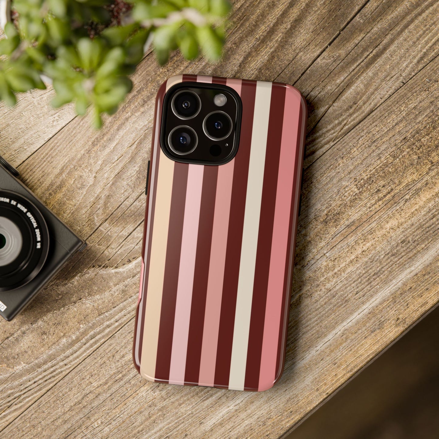 Burgundy Striped Tough Phone Case