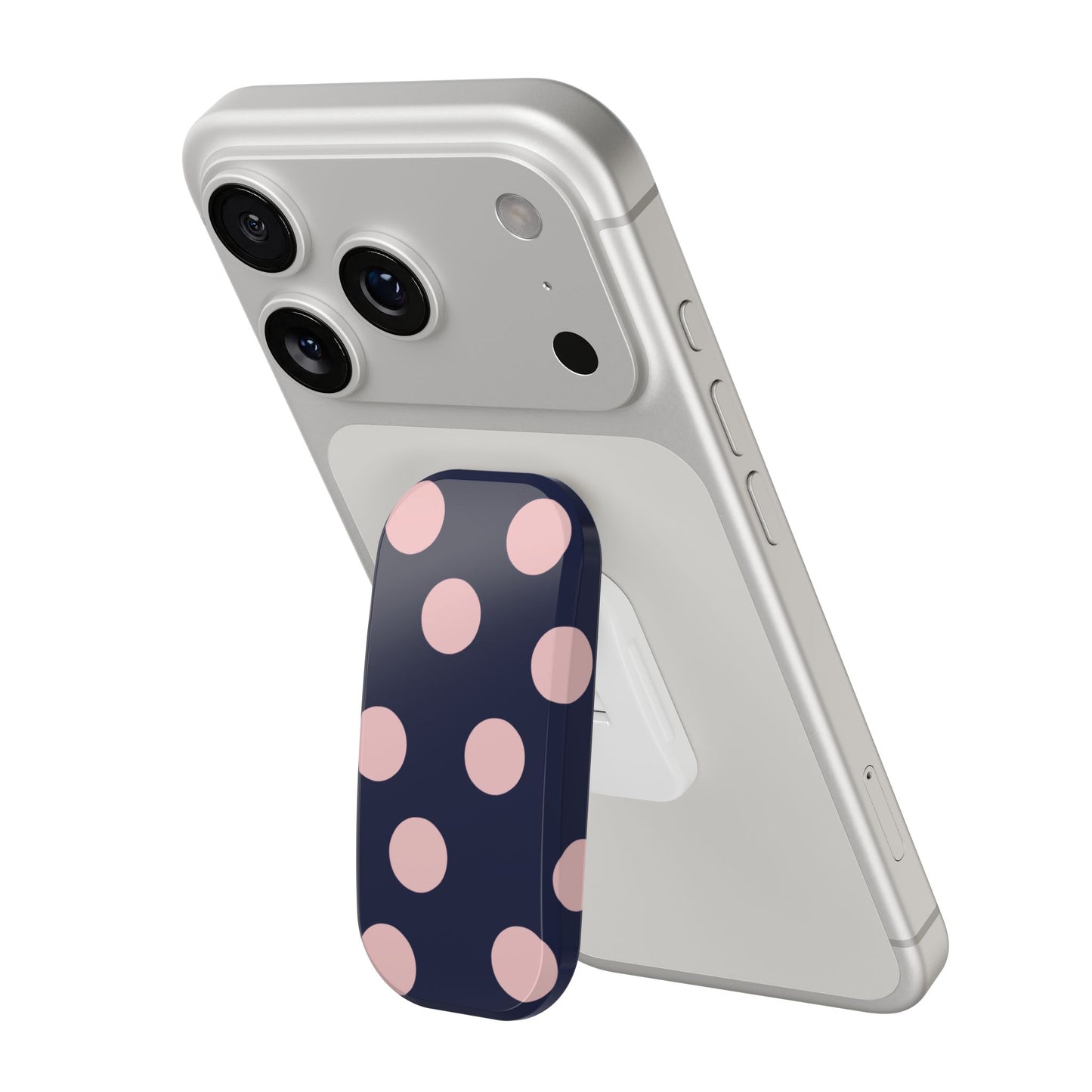 Polka Dot Clickit Phone Stand — Navy with Pink Dots