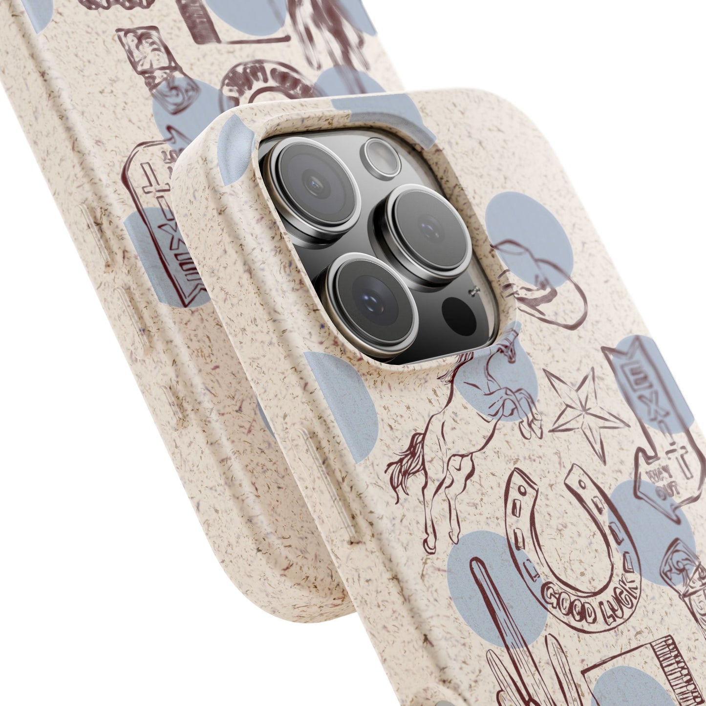 Biodegradable Phone Case — Western Cowgirl Sketches on Natural Speckled Eco Shell