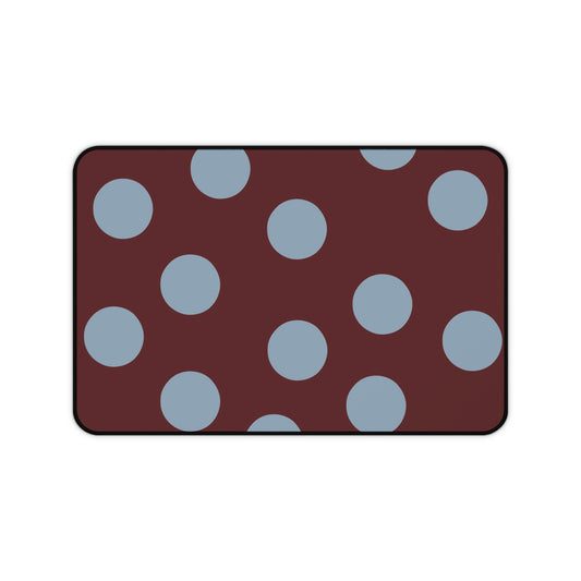 Polka Dot Burgundy Desk Mat — Large Mouse Pad with Blue Dots