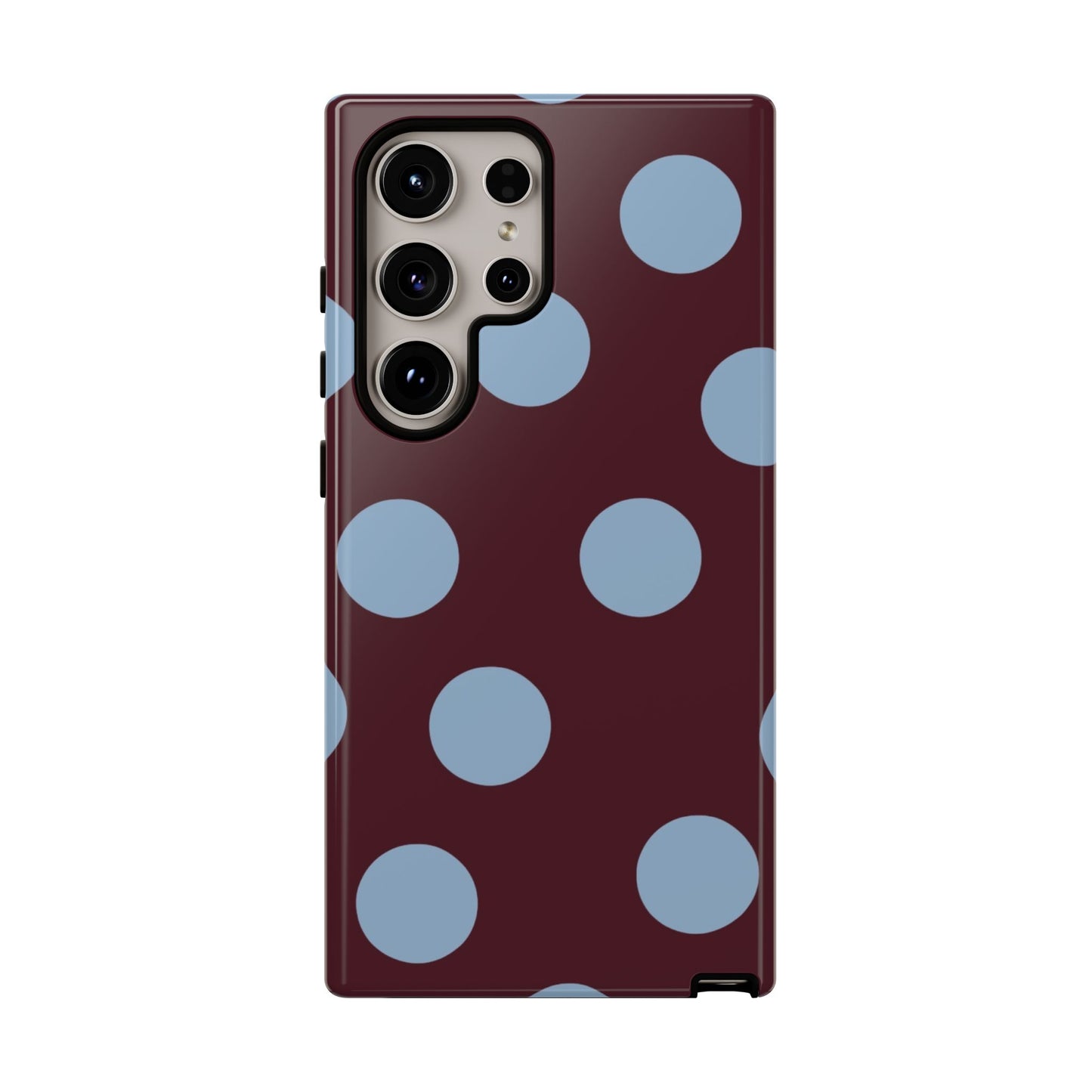 Polka Dot Phone Case — Maroon & Sky Blue Tough Protective Cover