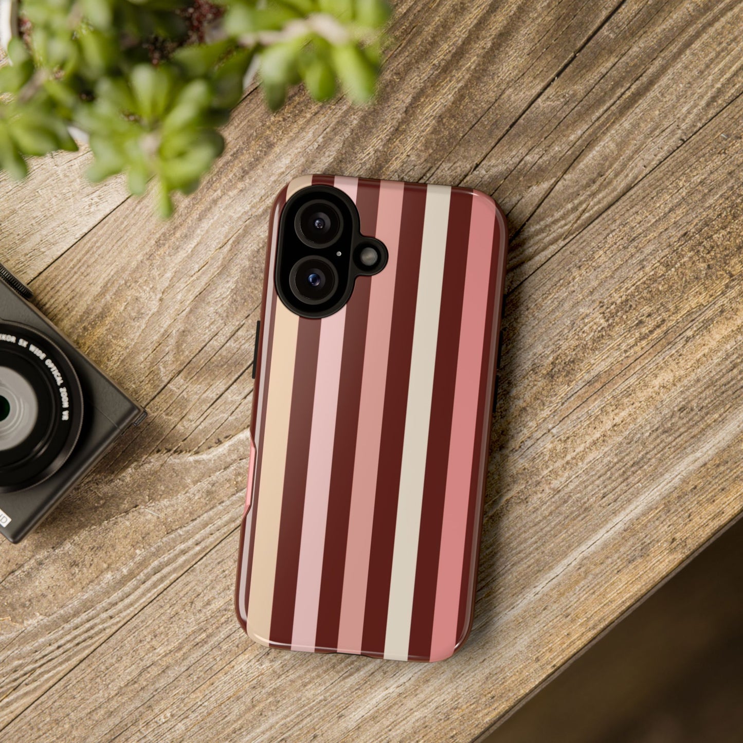 Burgundy Striped Tough Phone Case