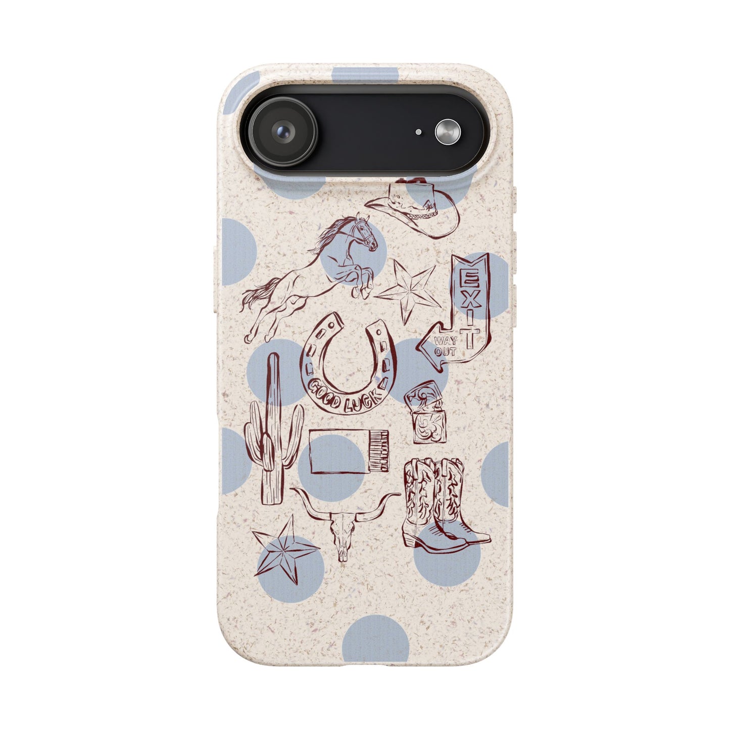 Biodegradable Phone Case — Western Cowgirl Sketches on Natural Speckled Eco Shell