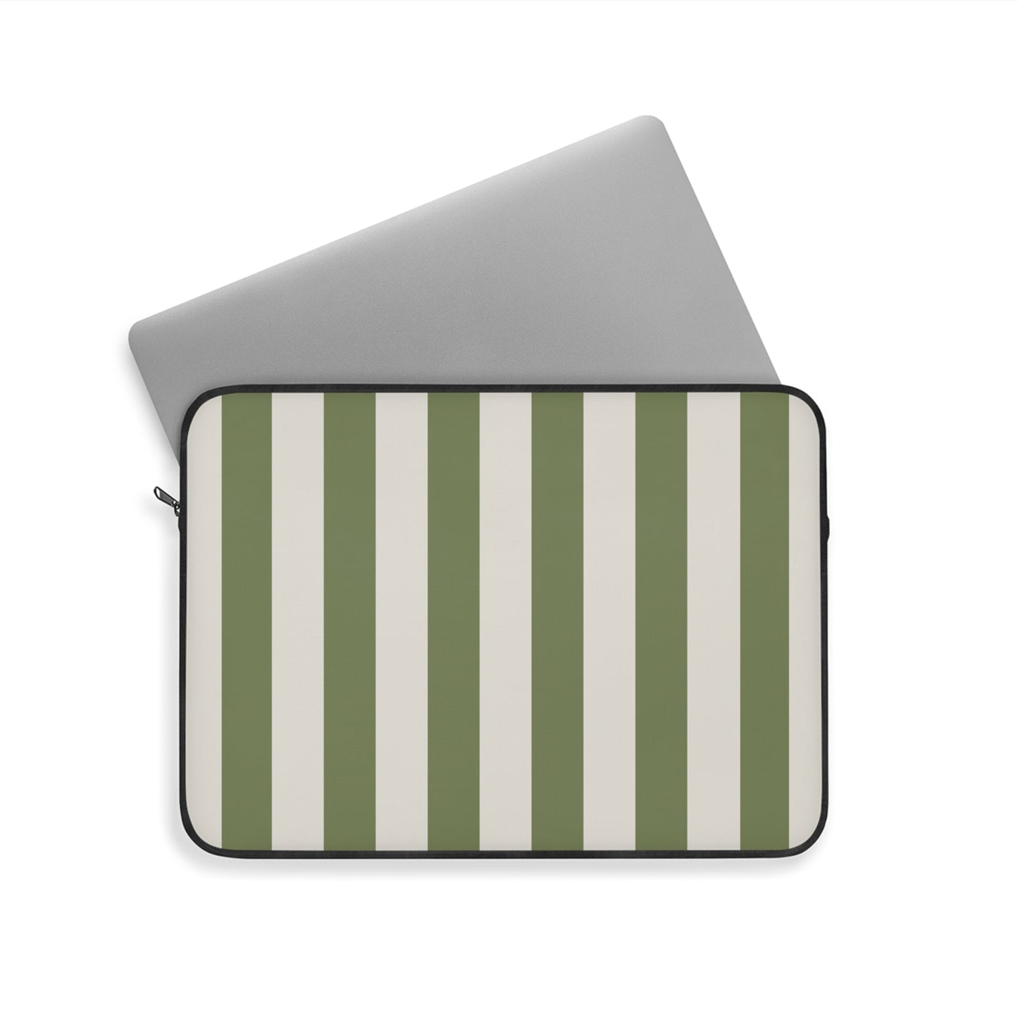 Green & Cream Vertical Stripe Laptop Sleeve — Classic Striped Protective Case