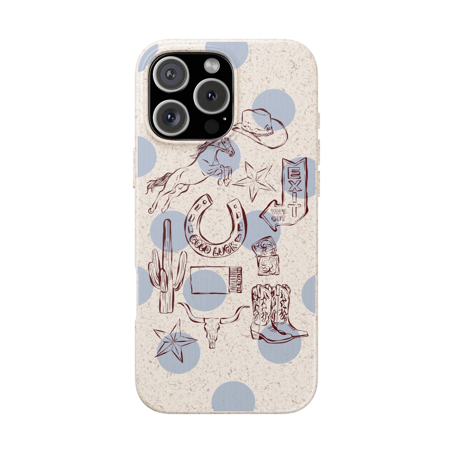 Biodegradable Phone Case — Western Cowgirl Sketches on Natural Speckled Eco Shell