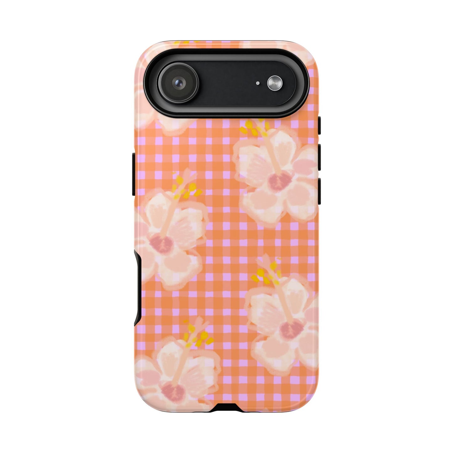 Floral Gingham Tough Case — Pink Peach Flower Phone Case
