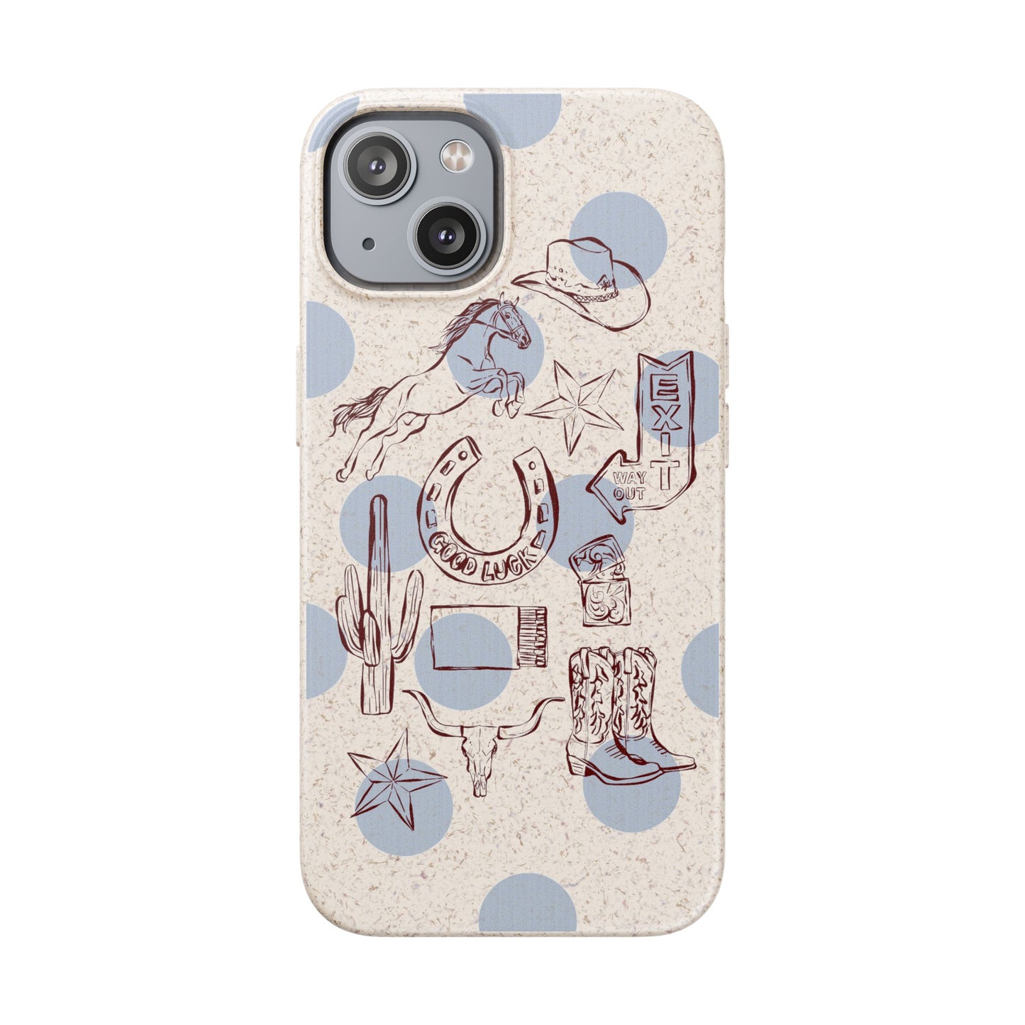 Biodegradable Phone Case — Western Cowgirl Sketches on Natural Speckled Eco Shell