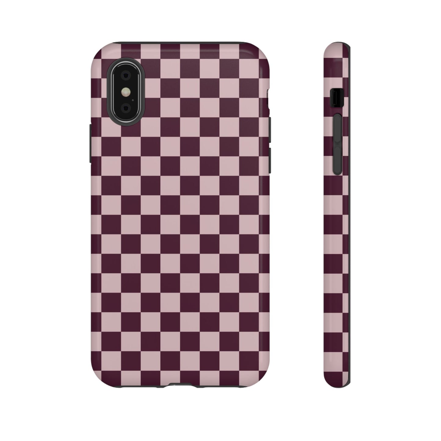 Burgundy & Pink Checkered Phone Case