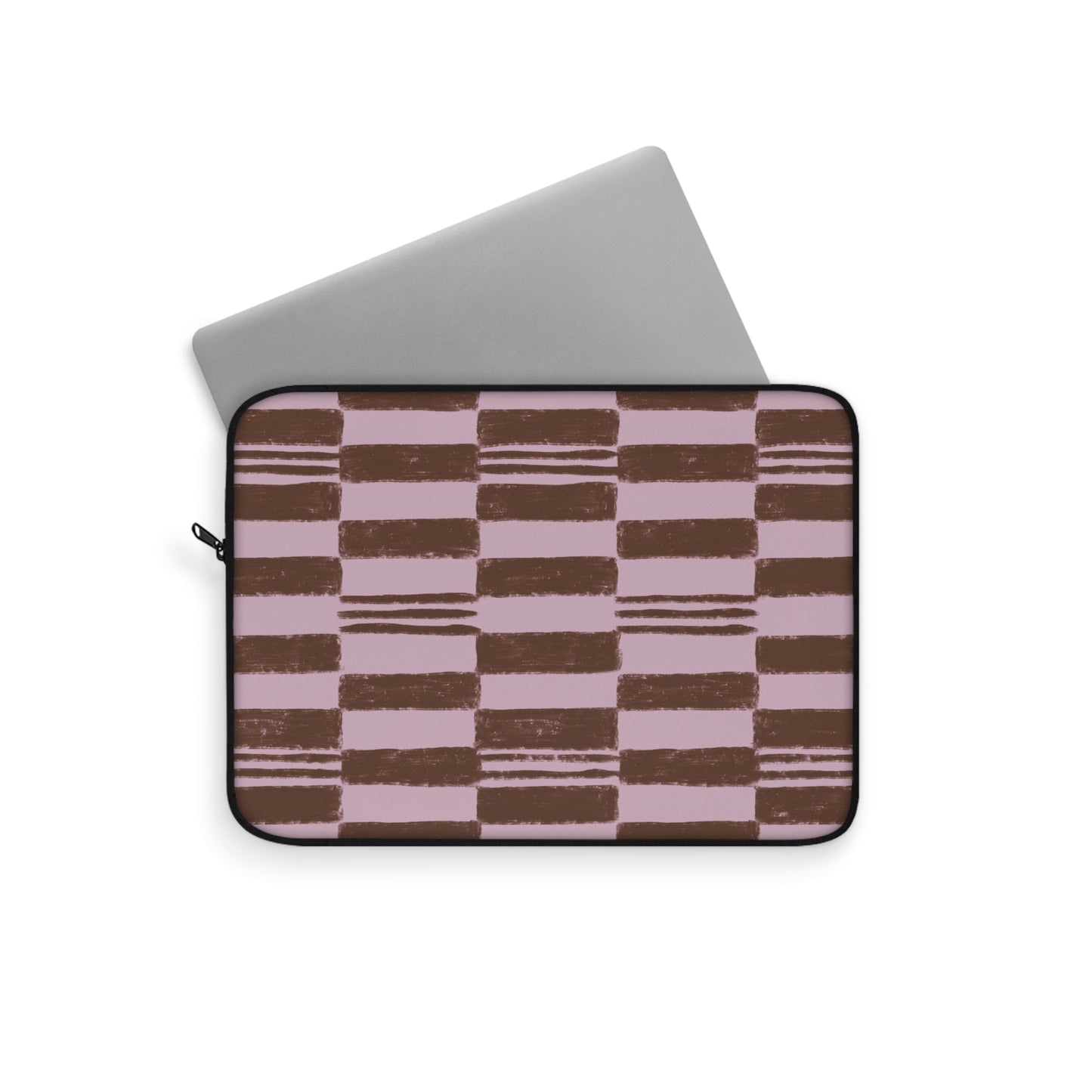 Pink Brown Checkerboard Laptop Sleeve — Retro Striped Grid Protective Case