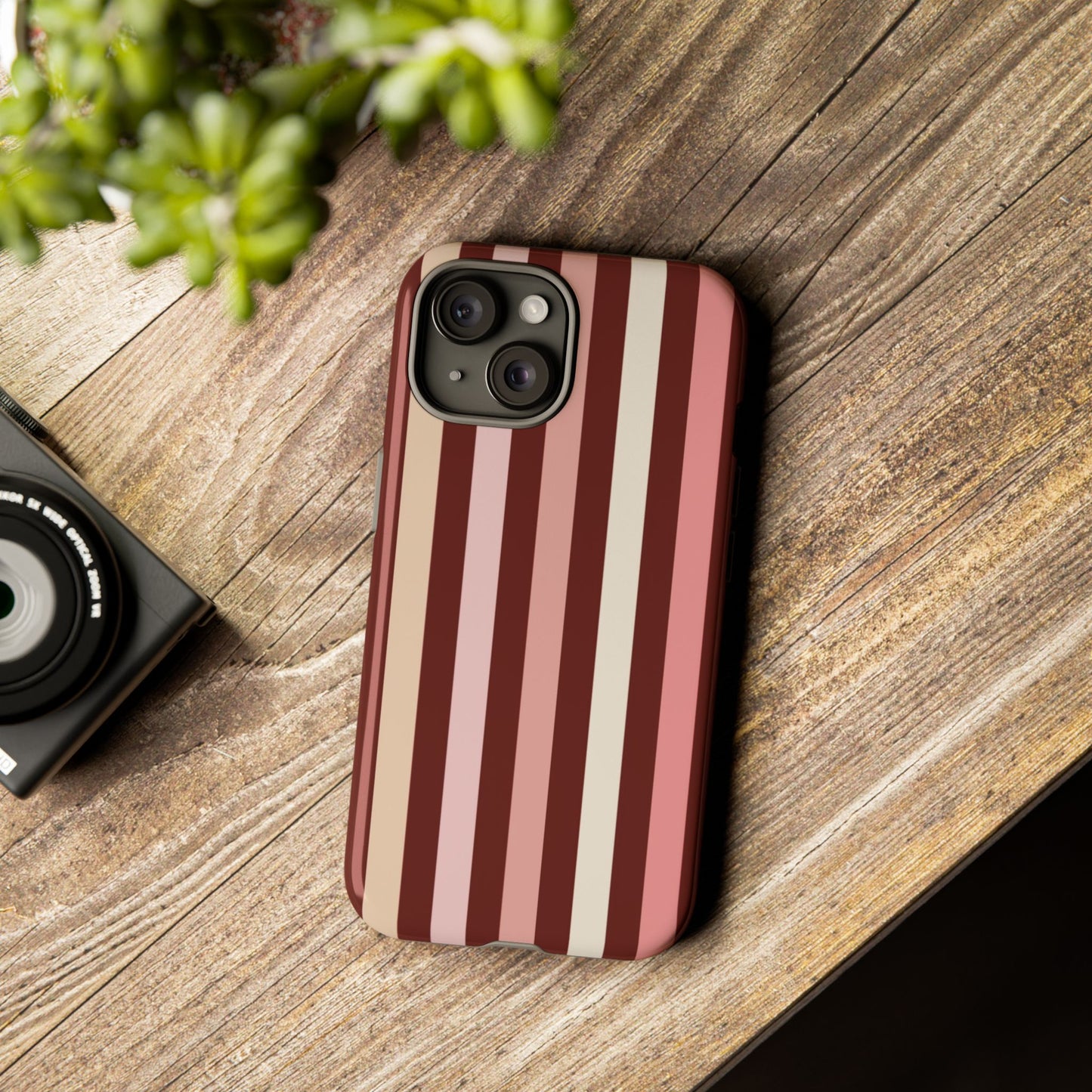 Burgundy Striped Tough Phone Case