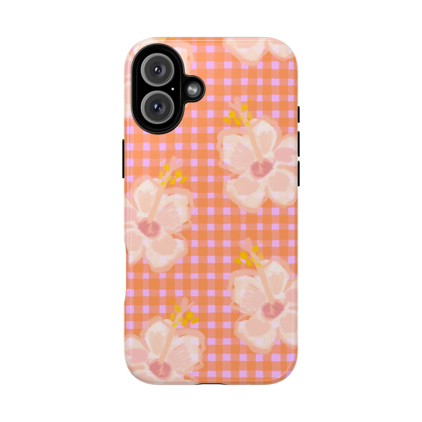 Floral Gingham Tough Case — Pink Peach Flower Phone Case