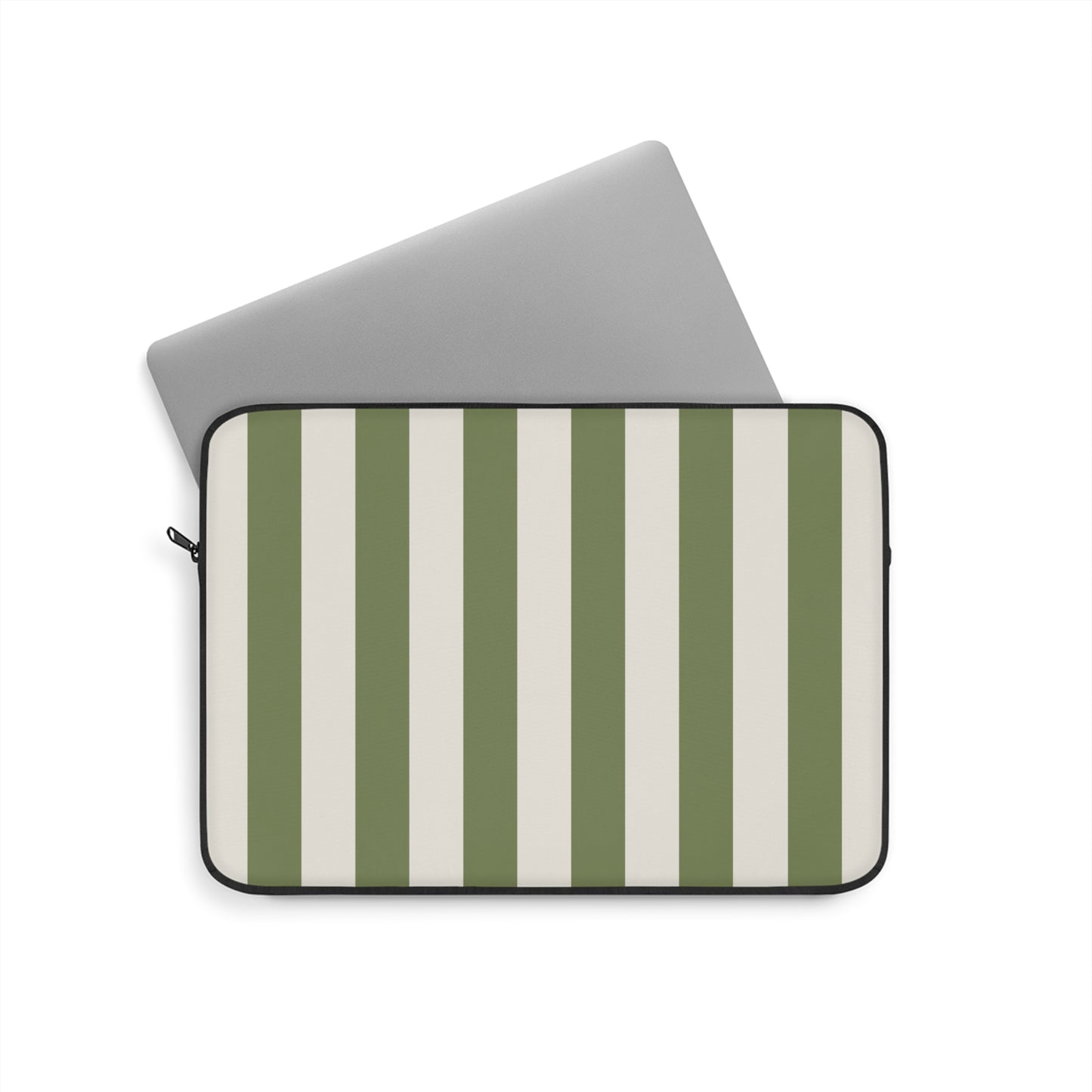 Green & Cream Vertical Stripe Laptop Sleeve — Classic Striped Protective Case